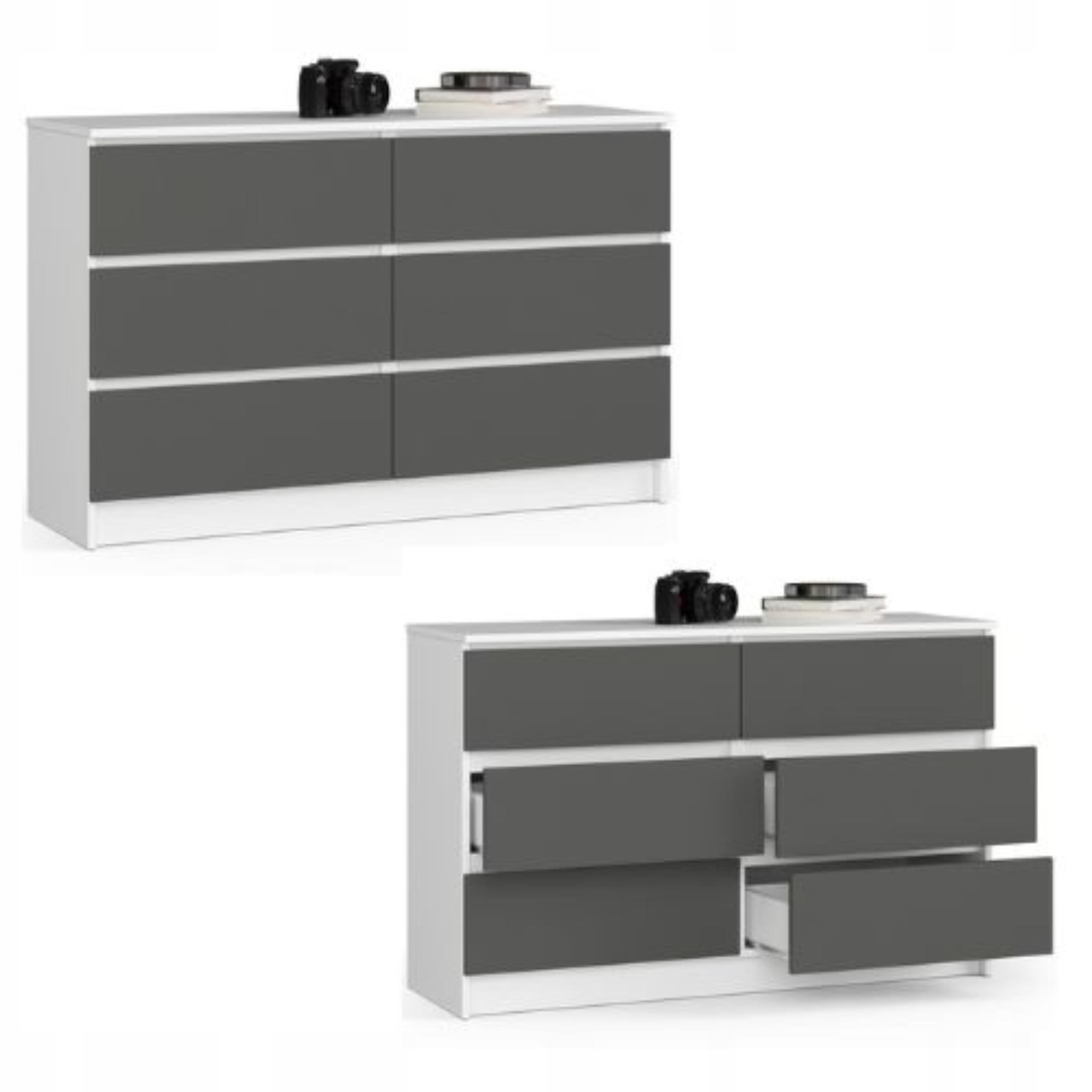 Komoda, skrinka K120 6 zásuviek, biela-grafitová Akd