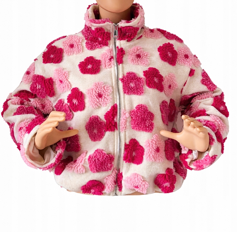Damska Kurtka Polarowa Ze Stójką W Kwiaty 3D Bomberka Przejściowa Uni