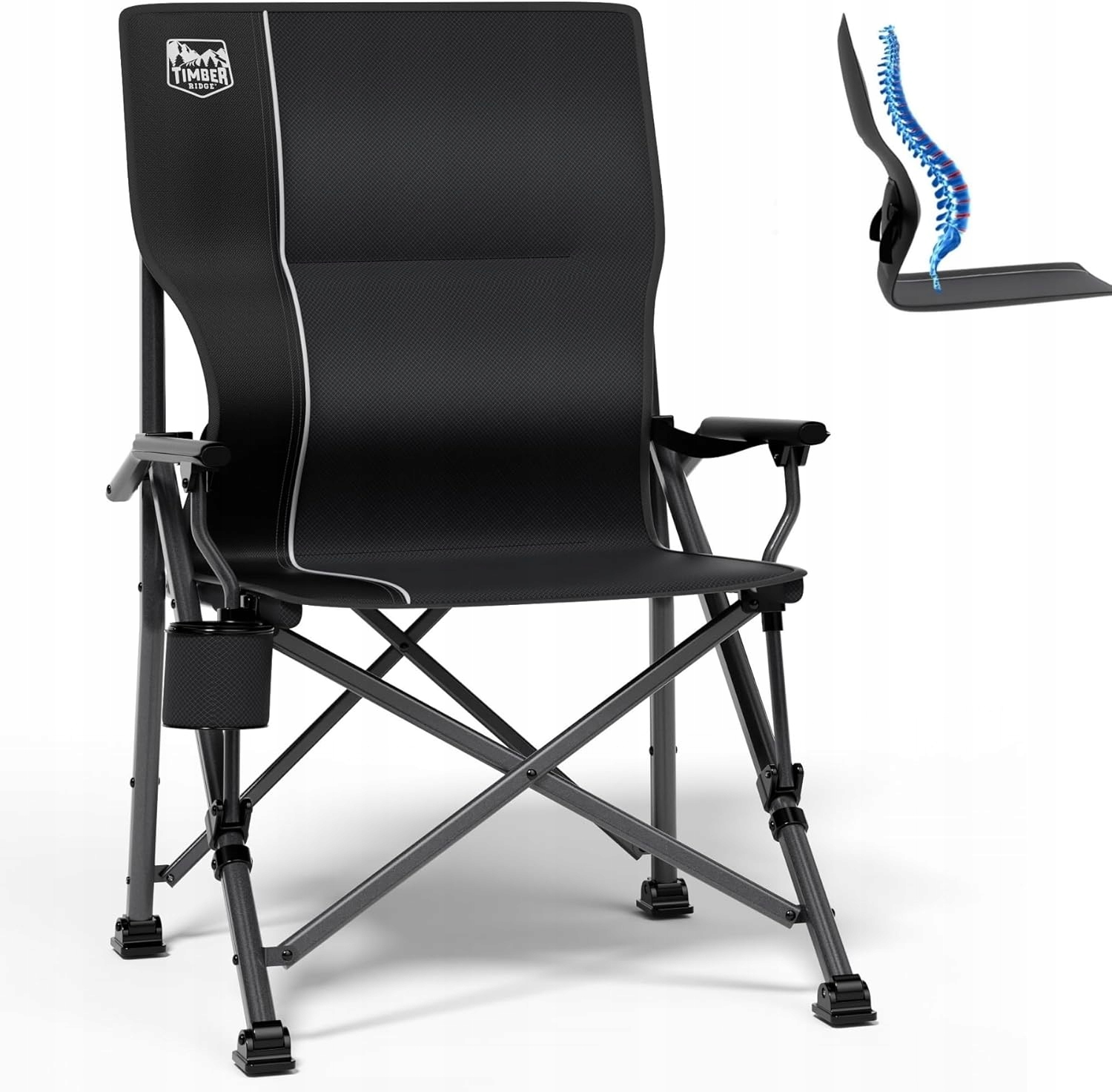 Składane krzesło kempingowe 150 kg, wysokie oparcie, przenośne krzesło