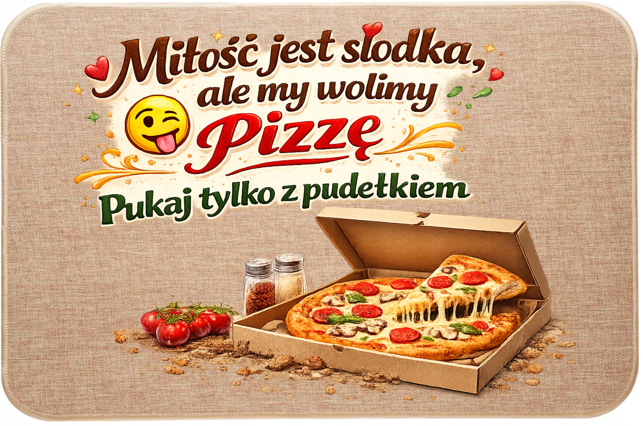 ľanová Rohožka Láska je sladká, ale my uprednostňujeme pizzu Deň sv. Valentína