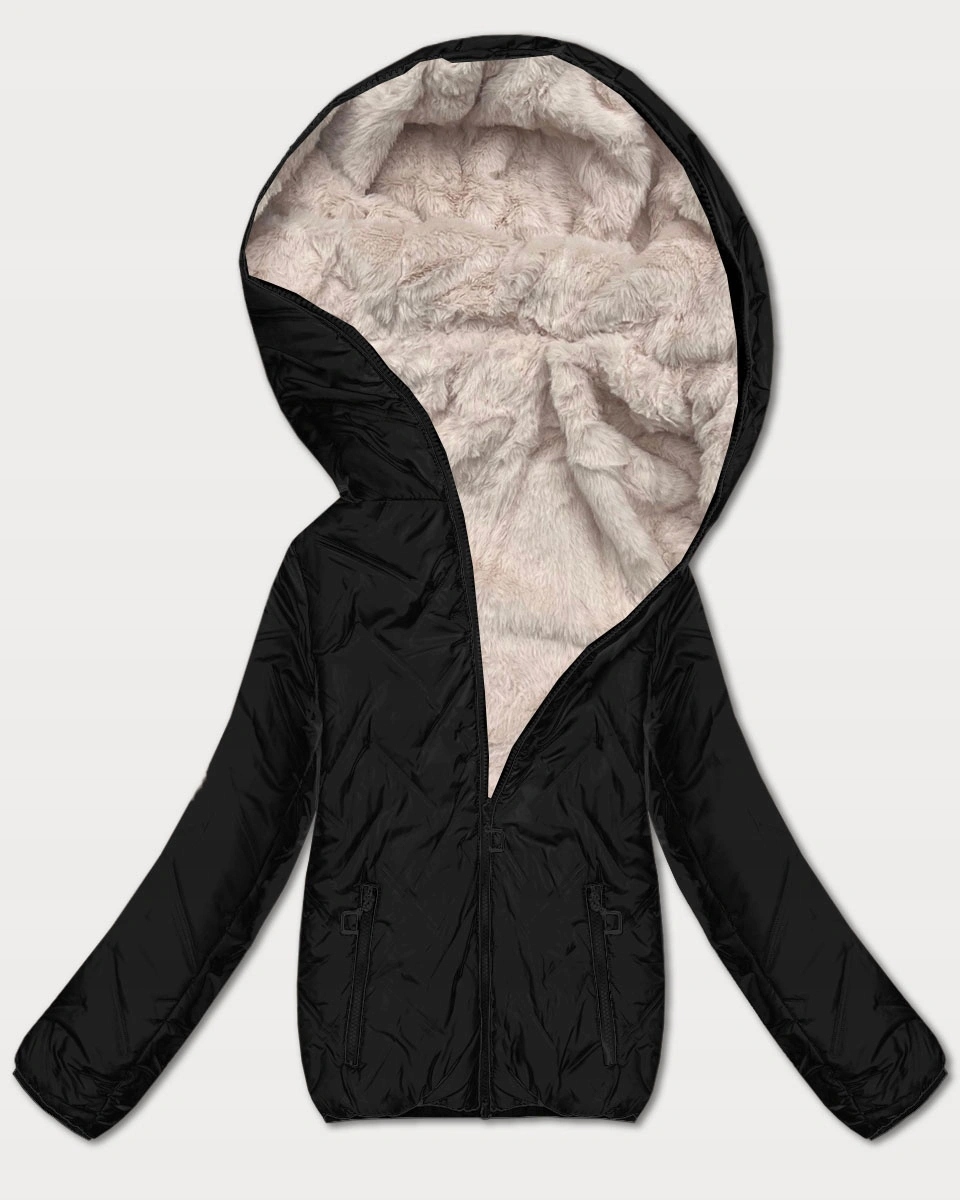 Oboustranná Bunda Kapuce B8546 Černá/béžová XL (42)