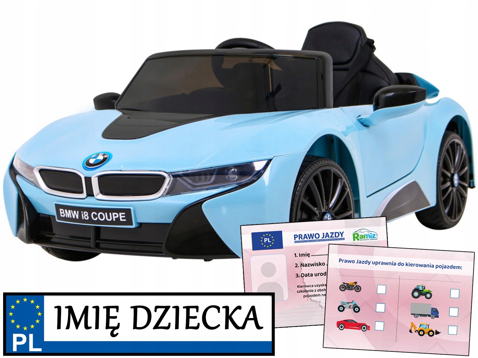auto na akumulator Bmw I8 Lift pilot dla rodzica ekoskóra Baby Blue