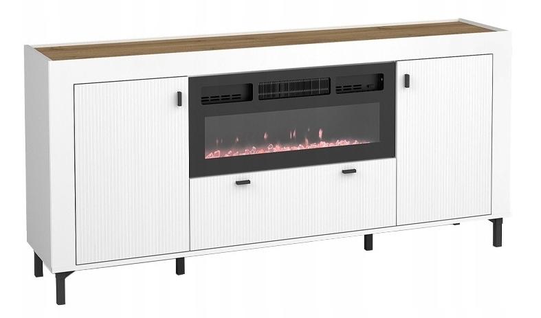 Nowoczesna Komoda z Kominkiem 177 cm Biała 2D1SZ ROSA DL 3 kolory