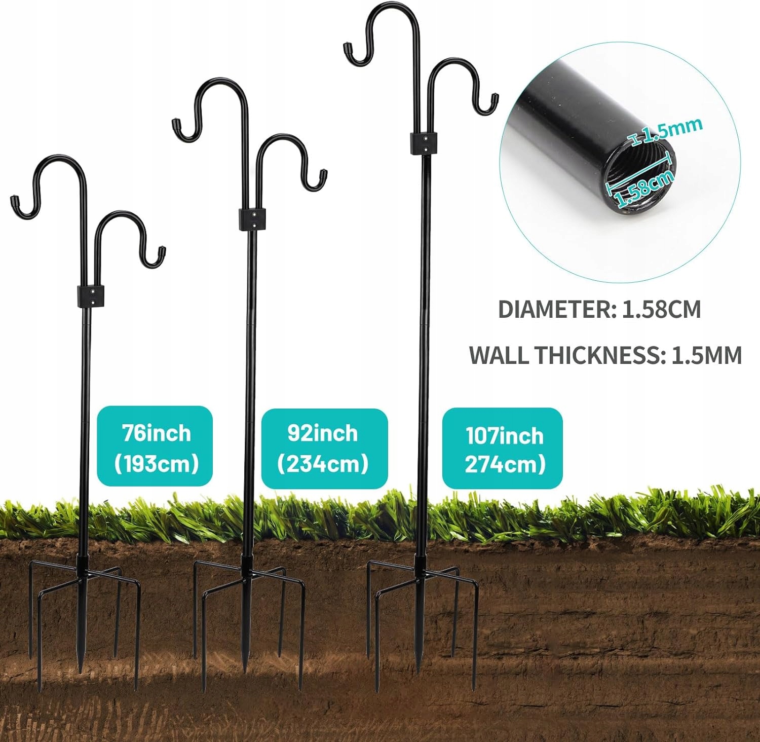 WIESZAK WBIJANY NA KWIATY KWIETNIK STOJAK PODWÓJNY METALOWY 234cm DO OGRODU Materiał wykonania stal nierdzewna