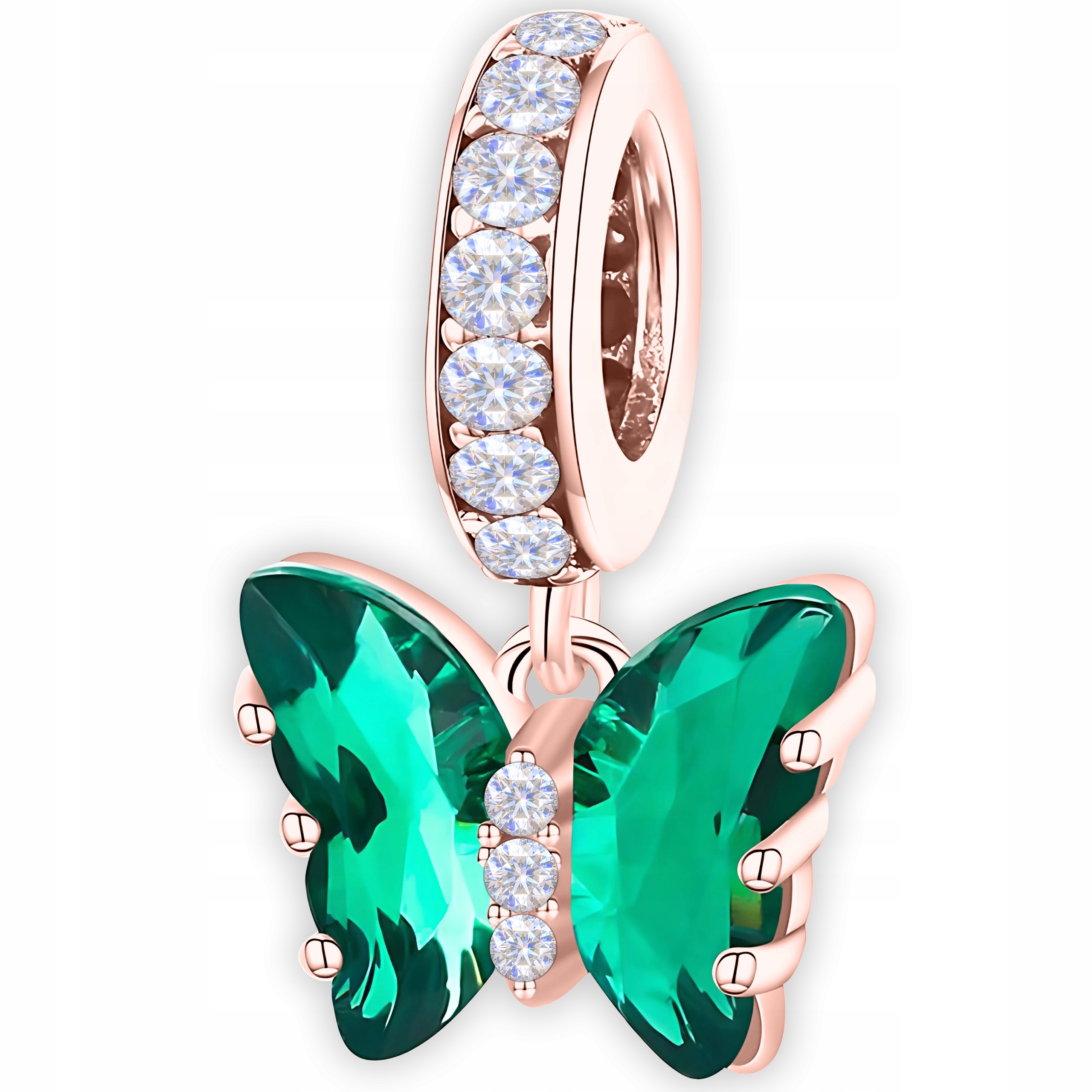 Charms Pozlacený Zirkon Křišťálově zelený Motýlek Hmyz Motýl Stříbro 925