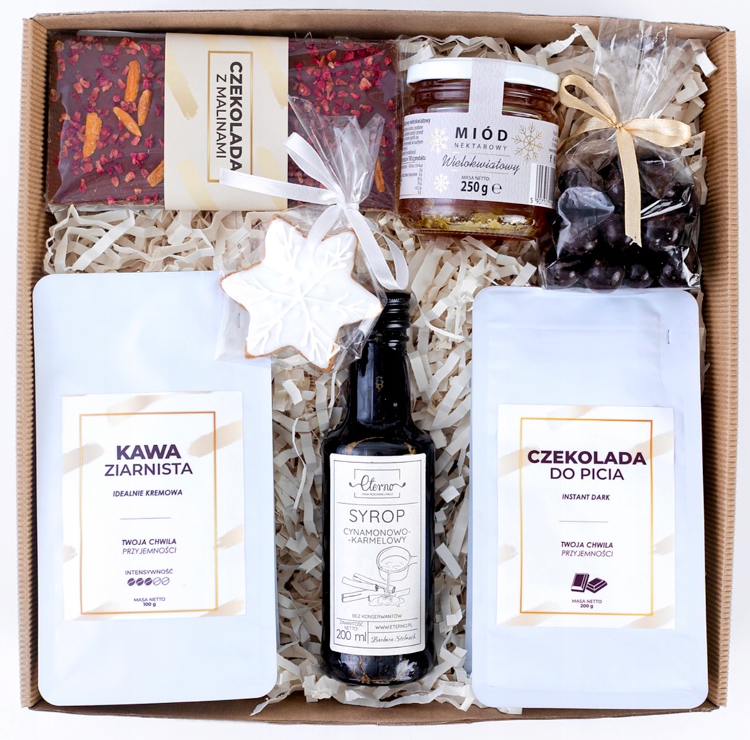 Kosz Prezentowy Duży Zestaw Kawa Czekolad Syrop