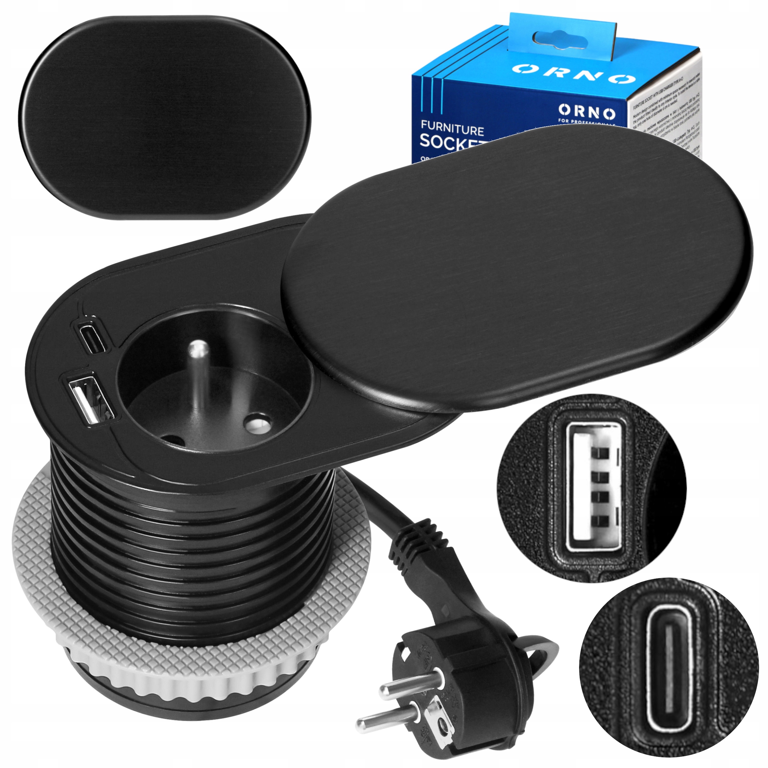 Gniazdo Wpuszczane Chowane w Blat Usb Usb-c Przesuwana Pokrywa Kabel 1,9m