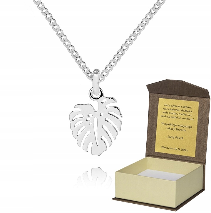 925 Stříbrný Řetízek 55 cm Lístek Dedikace P3Z54