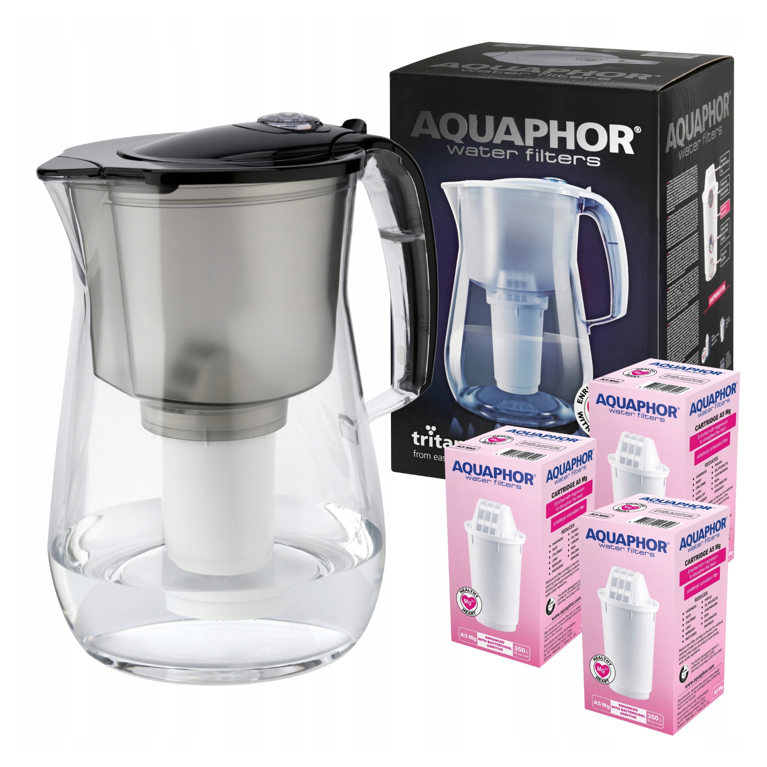 Dzbanek filtrujący Aquaphor Provence 4,2L z 3 wkładami A5 Mg, Czarny