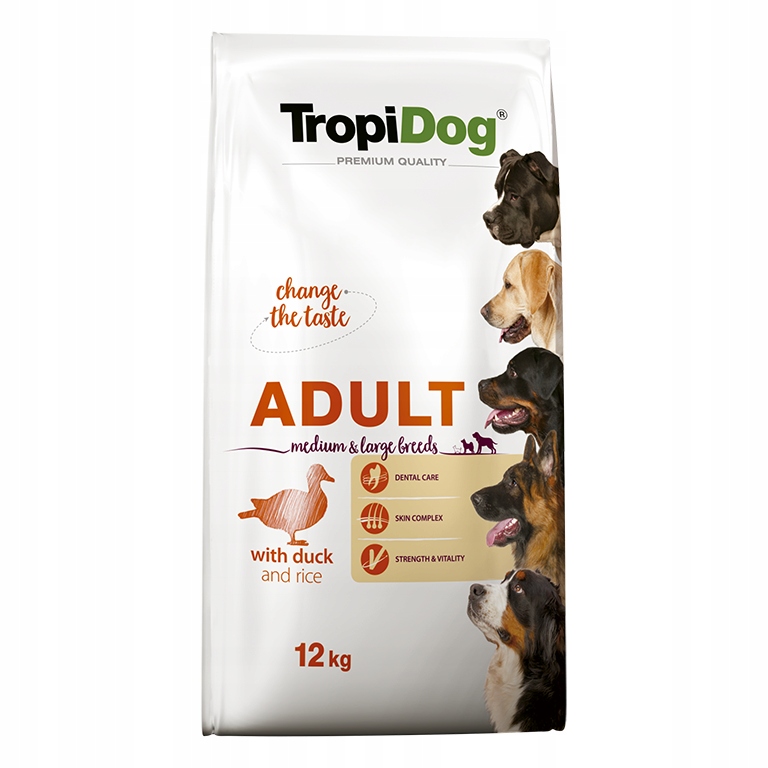 TropiDog Premium Adult Duck & Rice 12kg Medium Large