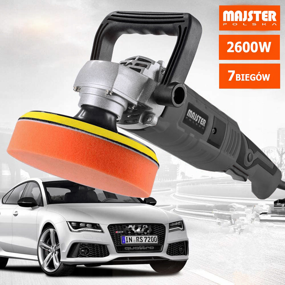 POLERKA SAMOCHODOWA SZLIFIERKA Z REGULACJĄ OBROTÓW + ZESTAW GĄBEK + FILC Maksymalna prędkość obrotowa 3200 RPM