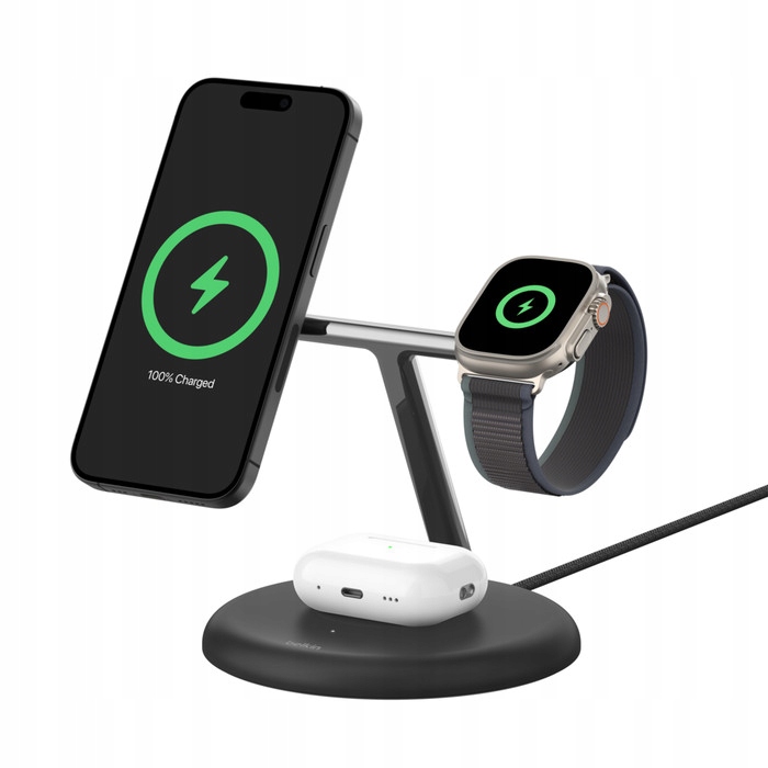 Belkin Boost Charge Pro Qi2, 15W 3v1 magnetický stojan, čierny