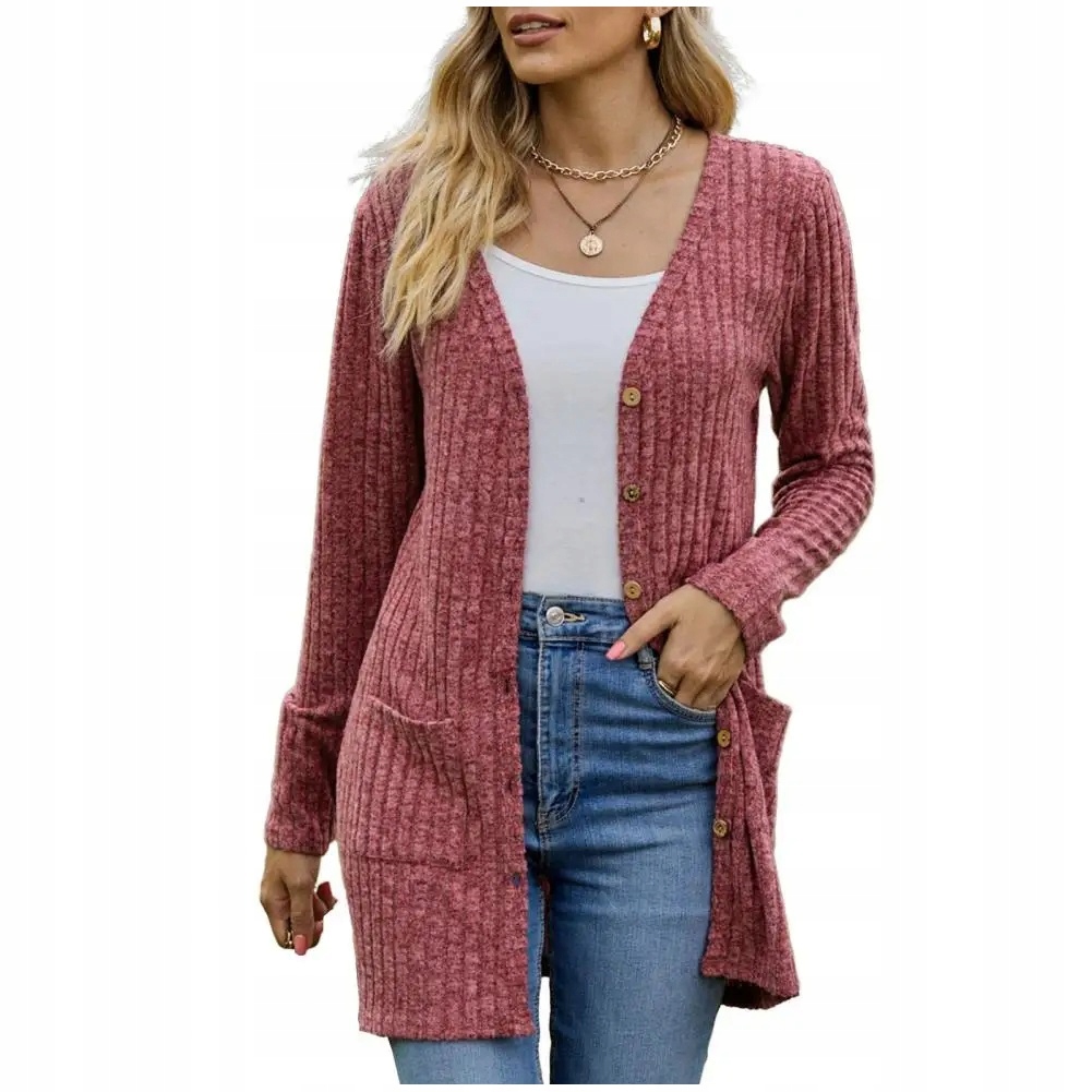 STYLOWY SWETER DAMSKI DŁUGI CIEPŁY ROZPINANY GUZIKI WIZYTOWY Materiał dominujący inny