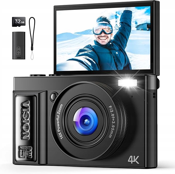 Digitální kompaktní fotoaparát 4K 64 Mp Qiuoio 32GB karta