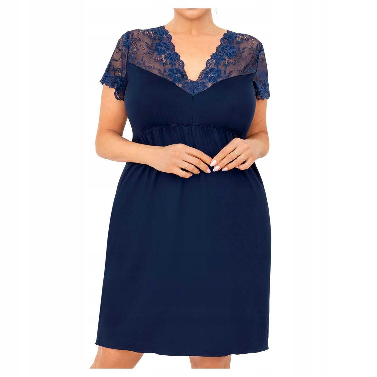 Donna Košile noční z viskózy, krajka, krátký rukáv Livia námořnická modrá plus 4XL