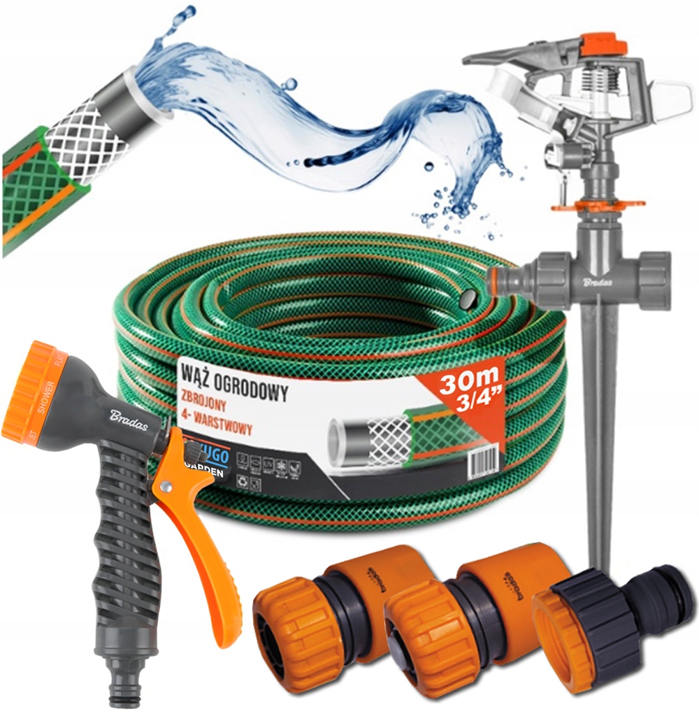 Hadice 3/4" 30 m 4 Vrstvy Zavlažovací Pistole Set Bradas
