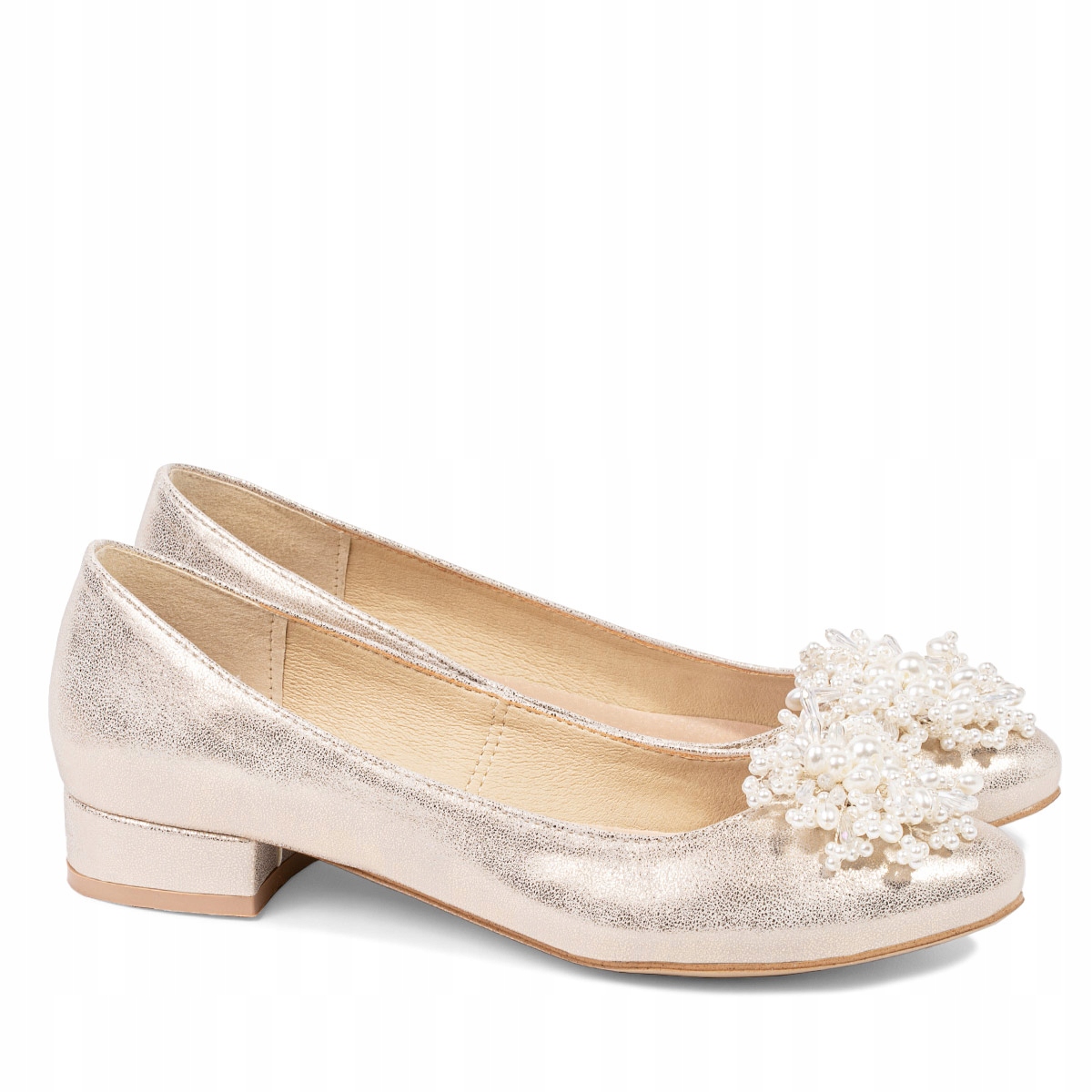 BRILU ŚLUBNE BALERINKI Z OZDOBĄ ZŁOTE 38