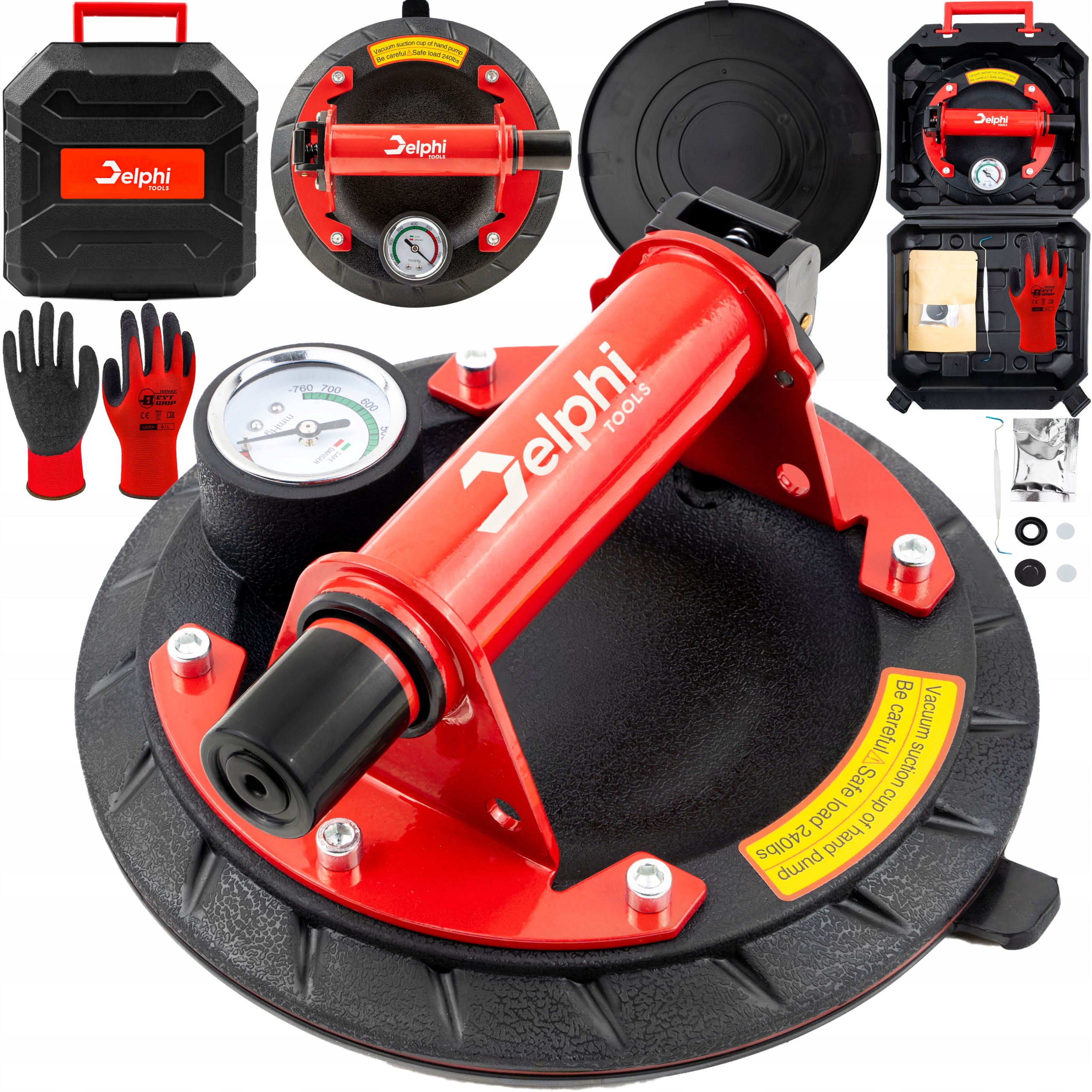 Przyssawka Do Płytek Próżniowa Z Pompką Manometr Uchwyt do Szyb Glazury Pro