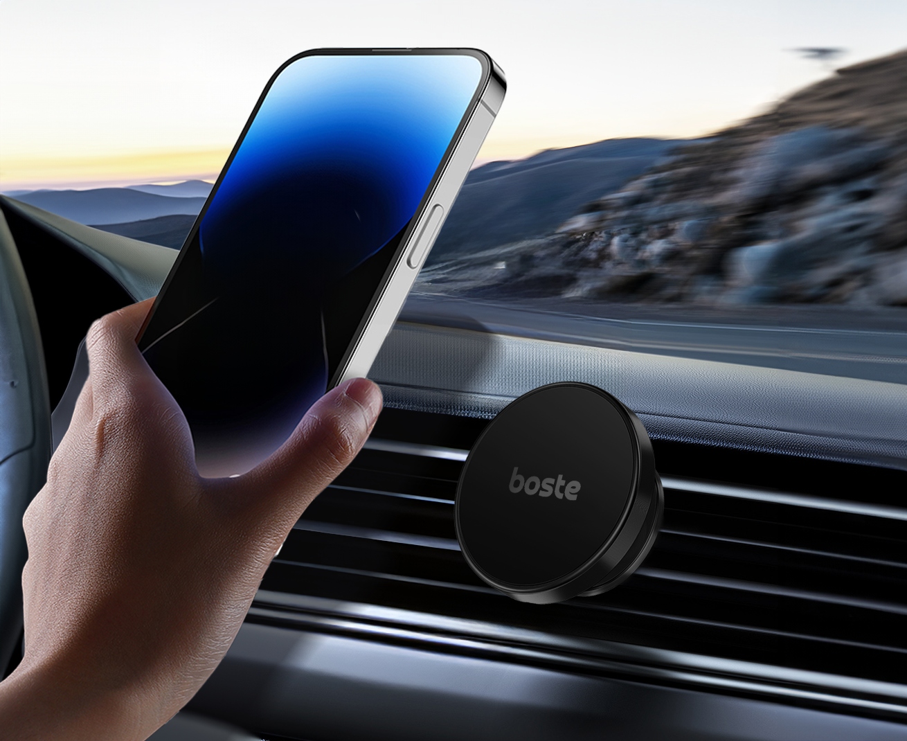 MOCNY UCHWYT SAMOCHODOWY BOSTE MAGNETYCZNY NA TELEFON DO KRATKI AUTA 360° Marka Boste