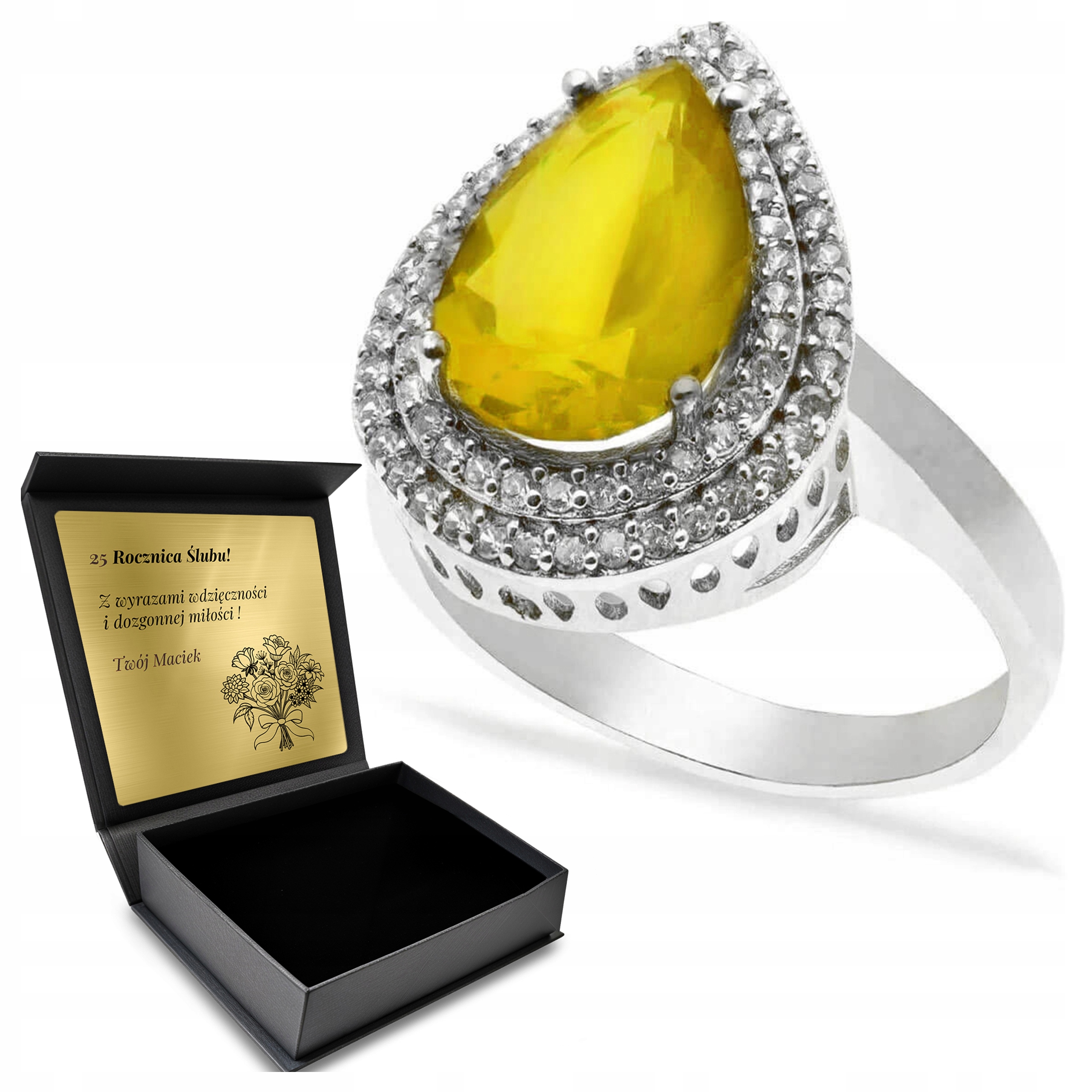 Prstýnek 925 Zirkony A Citrony, Šperky Pro Ženy Gravírování