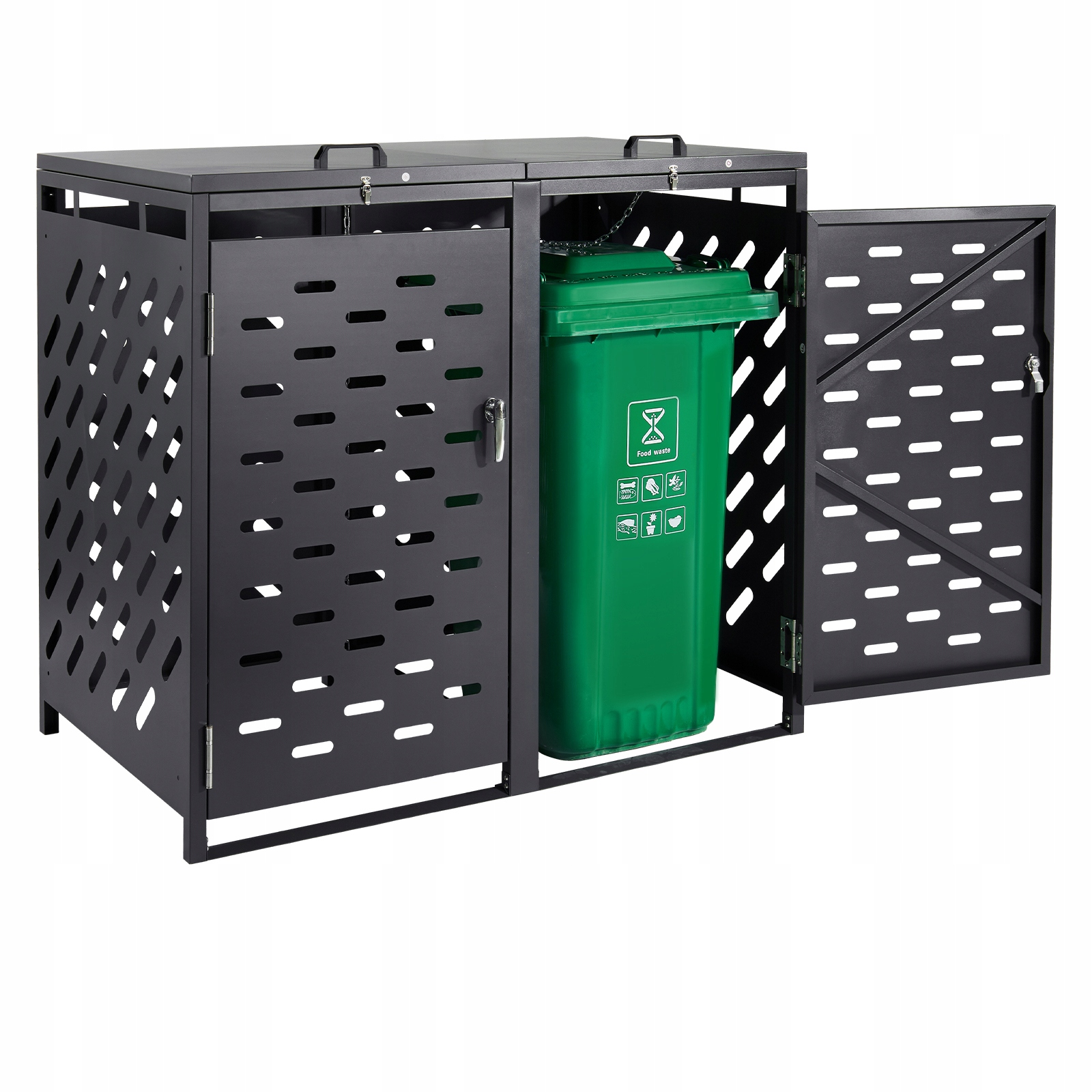 Levně SucceBuy Obal na odpadkový koš 2 x 240 l s řetězovým krytem, tmavě šedý