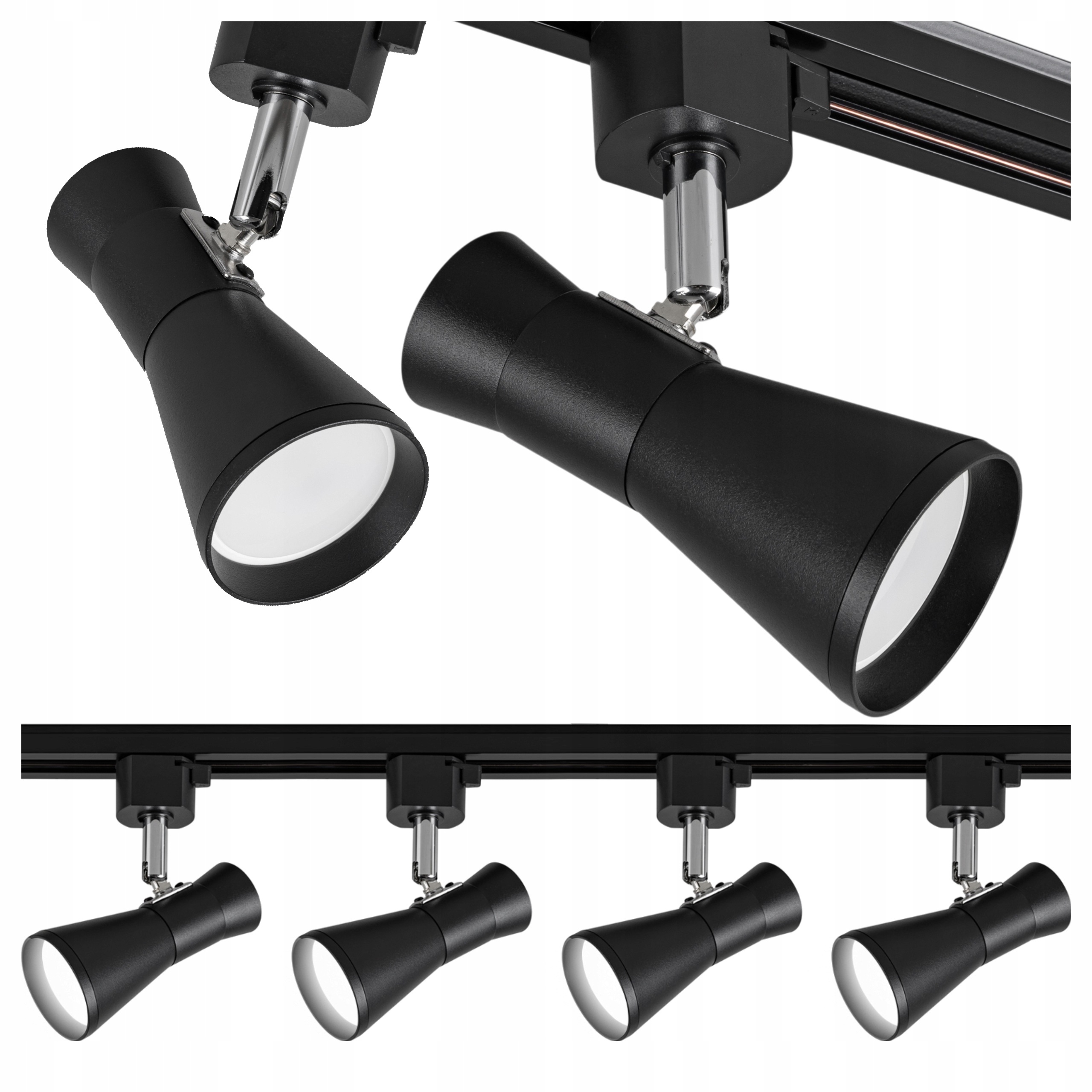 Kolejnicové osvětlení 2 m Sada reflektorů Lampa GU10 Černá x4