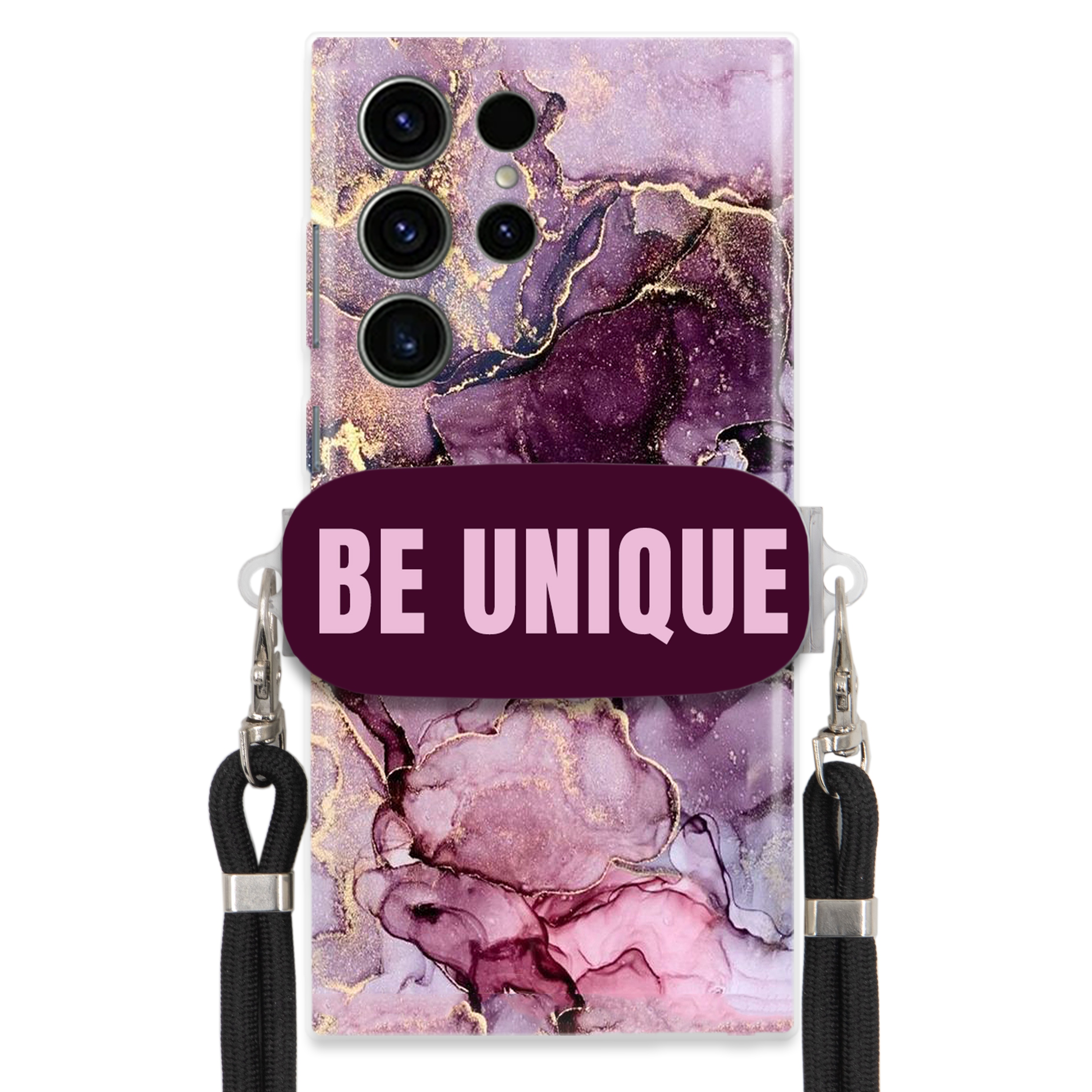 Puzdro pre Samsung S24 Ultra Case držiak na šnúrku Čierny fialový mramor