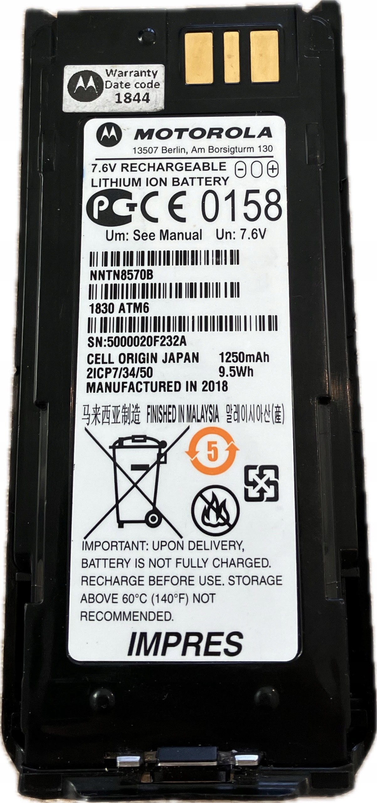 Nowa Oryginalna Bateria Motorola NNTN8570B NNTN8570A NNTN8570 1250mAh