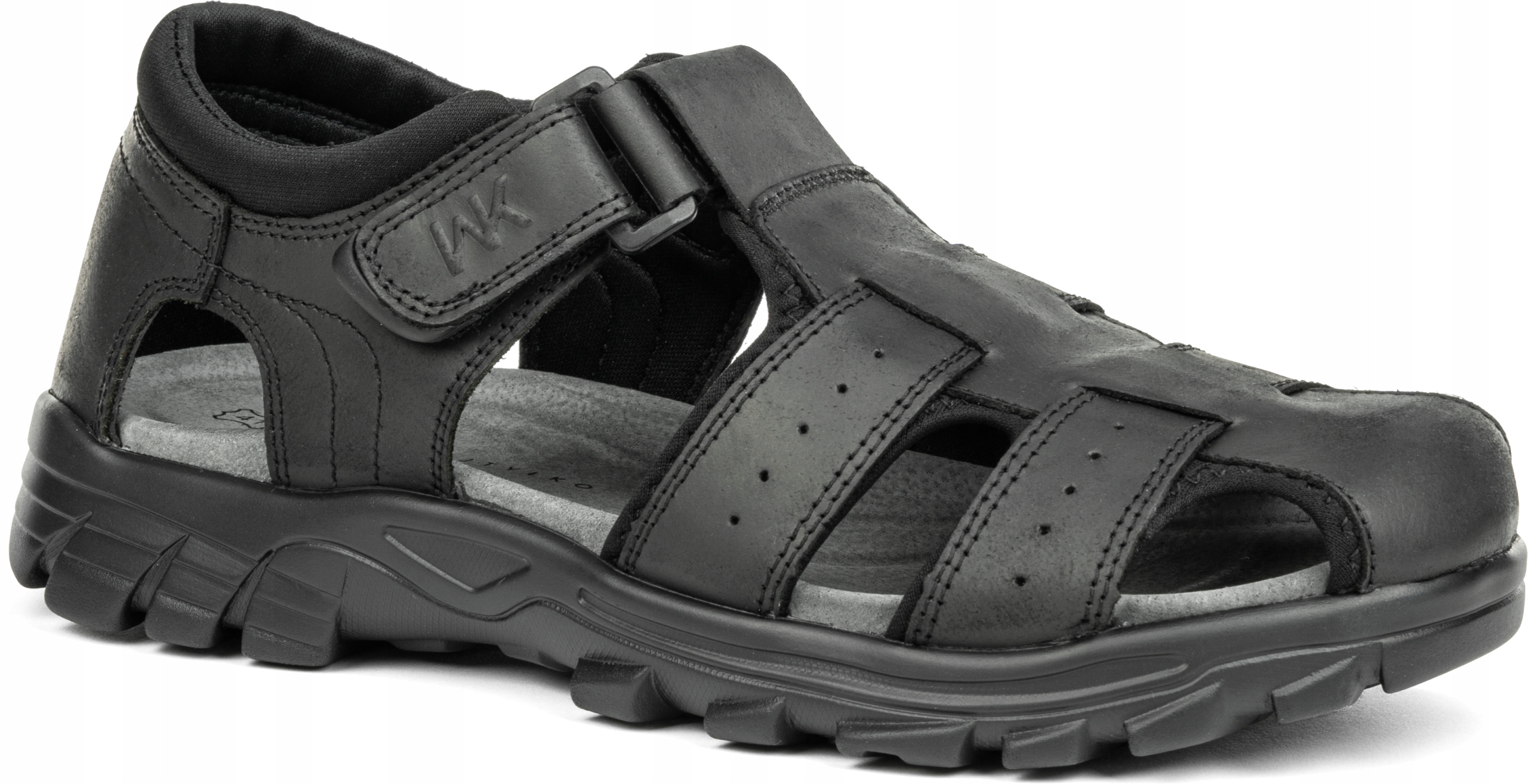 Pánské sandály černé Kožené pohodlné pevné na suchý zip dezén podrážky Wojtyłko 46