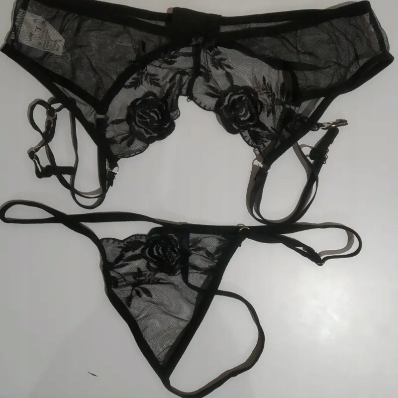 Plus Size Embroidery Mesh Transparent Garter Belt Linia plus size (duże rozmiary)