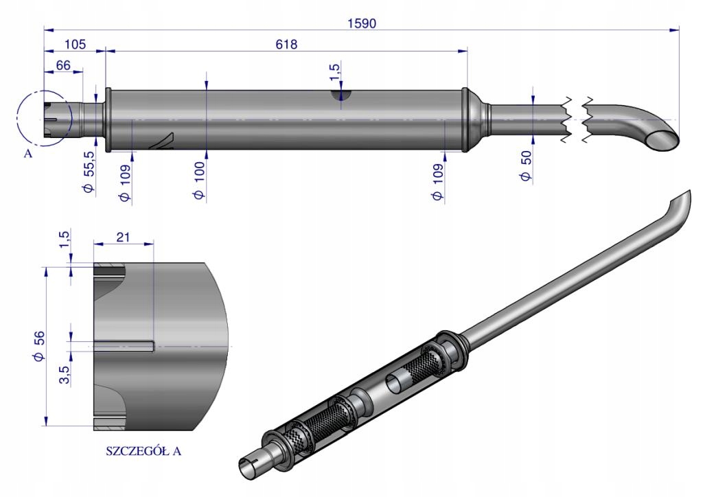 Tłumik 1590mm 6kg MF4 INOX WARYŃSKI Producent części Waryński