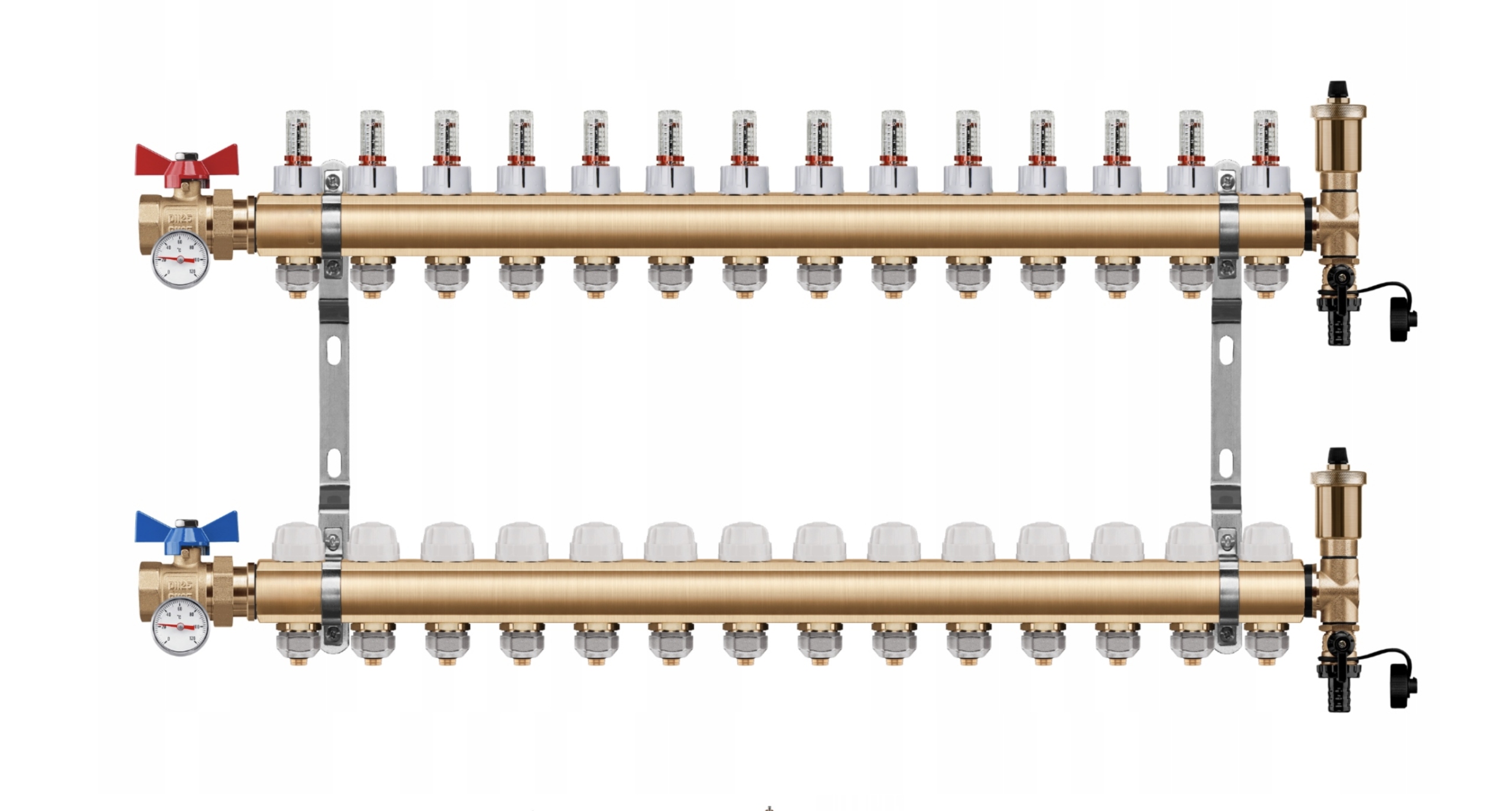 Rozdělovač podlahového vytápění 14 Pex Kulový Ventil Jednoduchý Teploměr