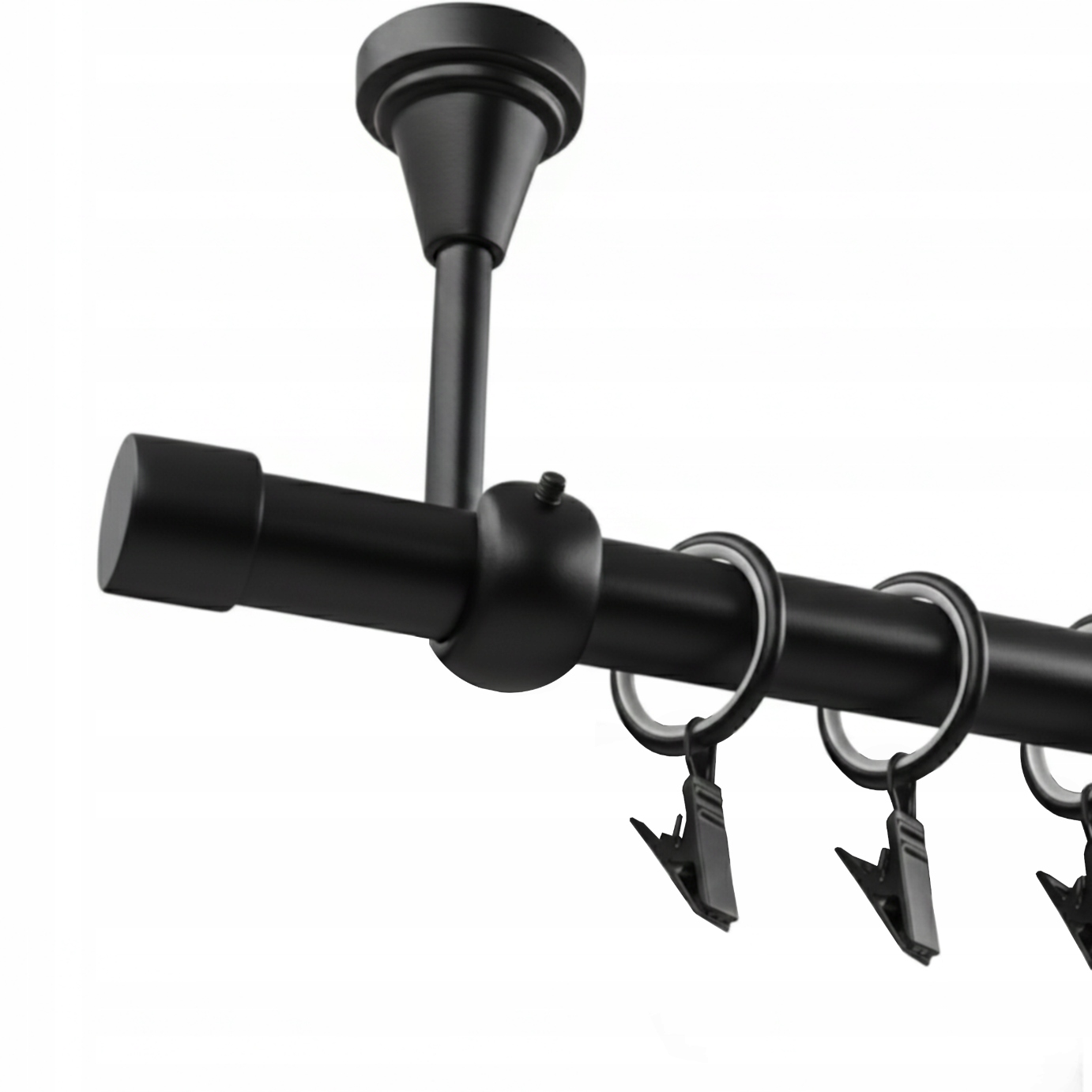 Jednoduchá Garnýž Stropní Černý Matný Kovový Luna 19 MM 400 CM Kolečka