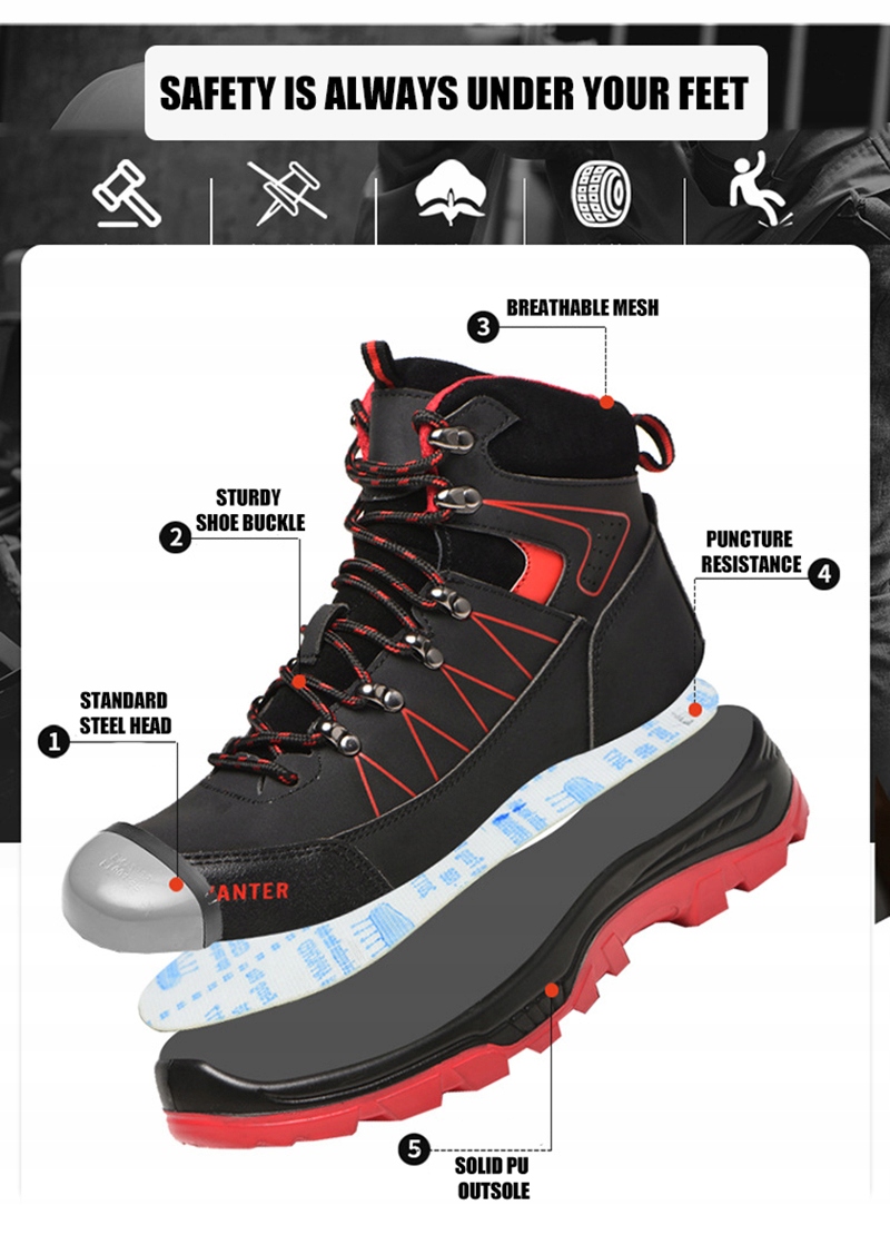 BUTY ZIMOWE ROBOCZE ŚNIEGOWCE Z PODNOSKIEM LEKKIE Długość wkładki 23.5 cm