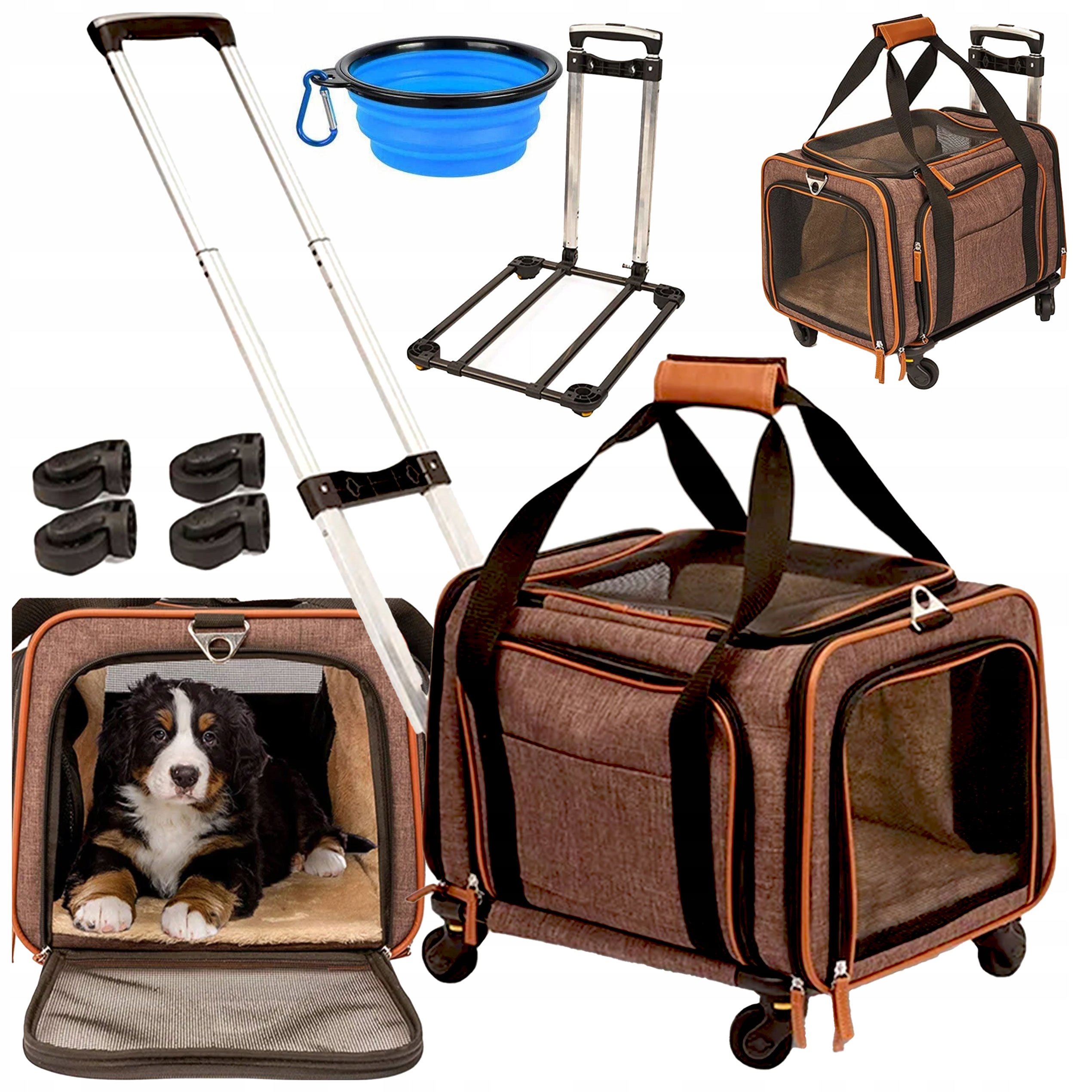 Přepravka Cestovní Kufr Na Kolečkách Taška Pro Kočky Psa Skládací Miska