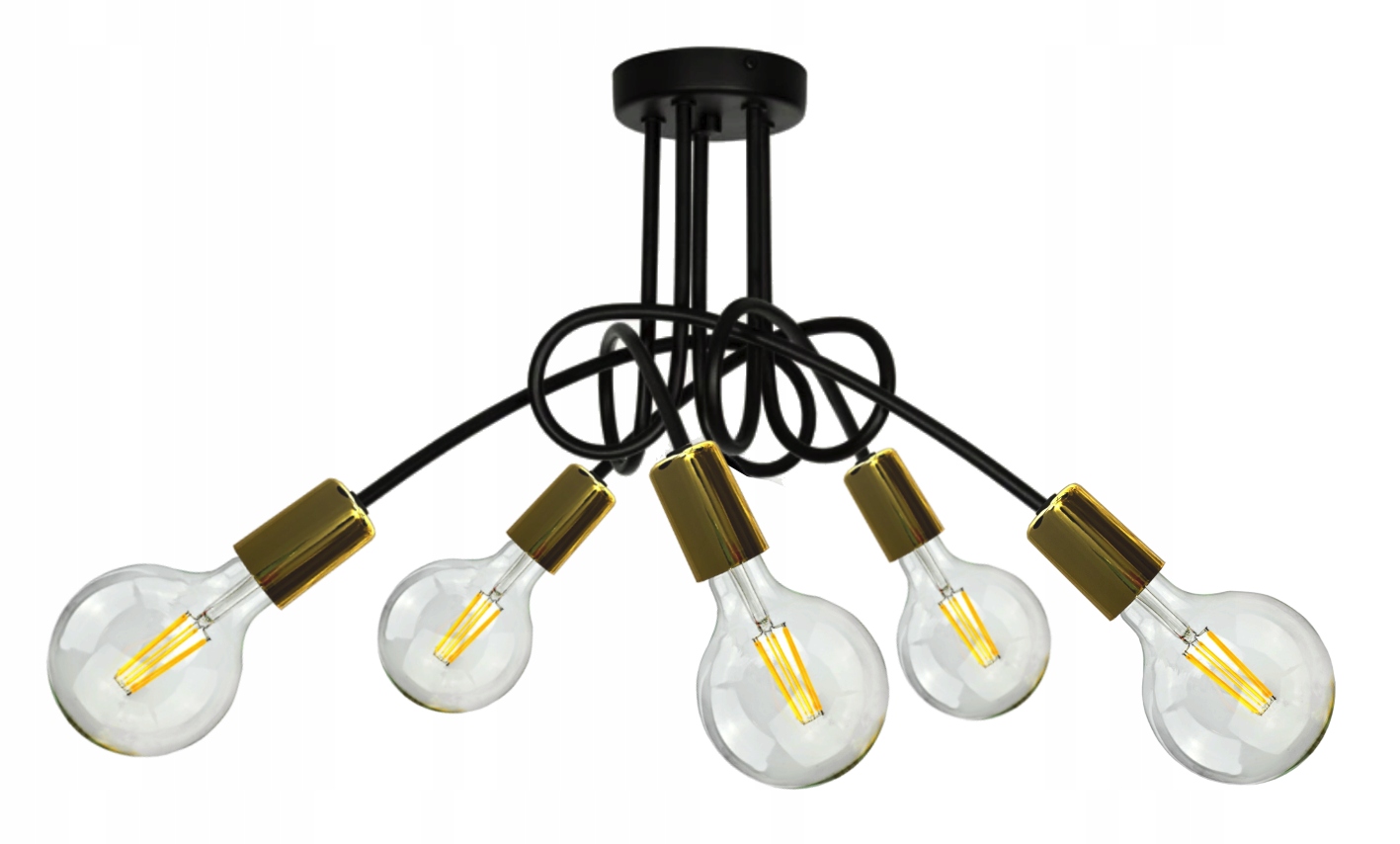 

Lampa Wisząca Żyrandol Plafon Edison Złoto Loft