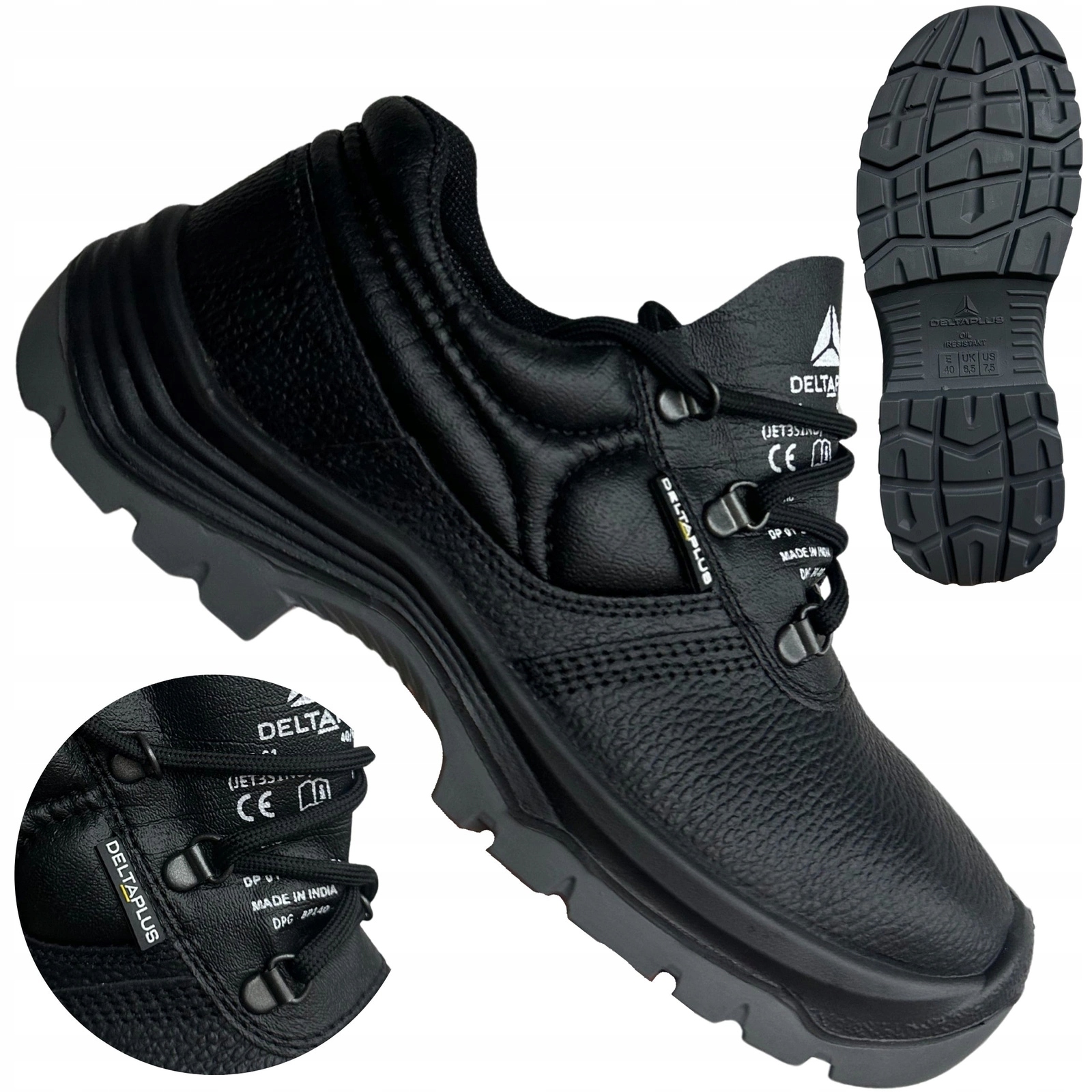 Buty robocze półbuty skórzane czarne z podnoskiem Bhp S1 Delta Plus Jet -40