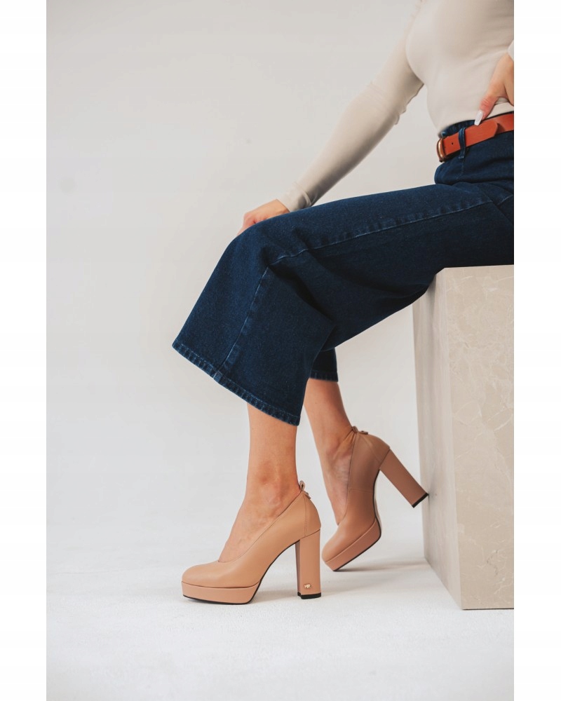 Kamelové lodičky dámské boty na plaformě, stabilní, elegantní Karino 40