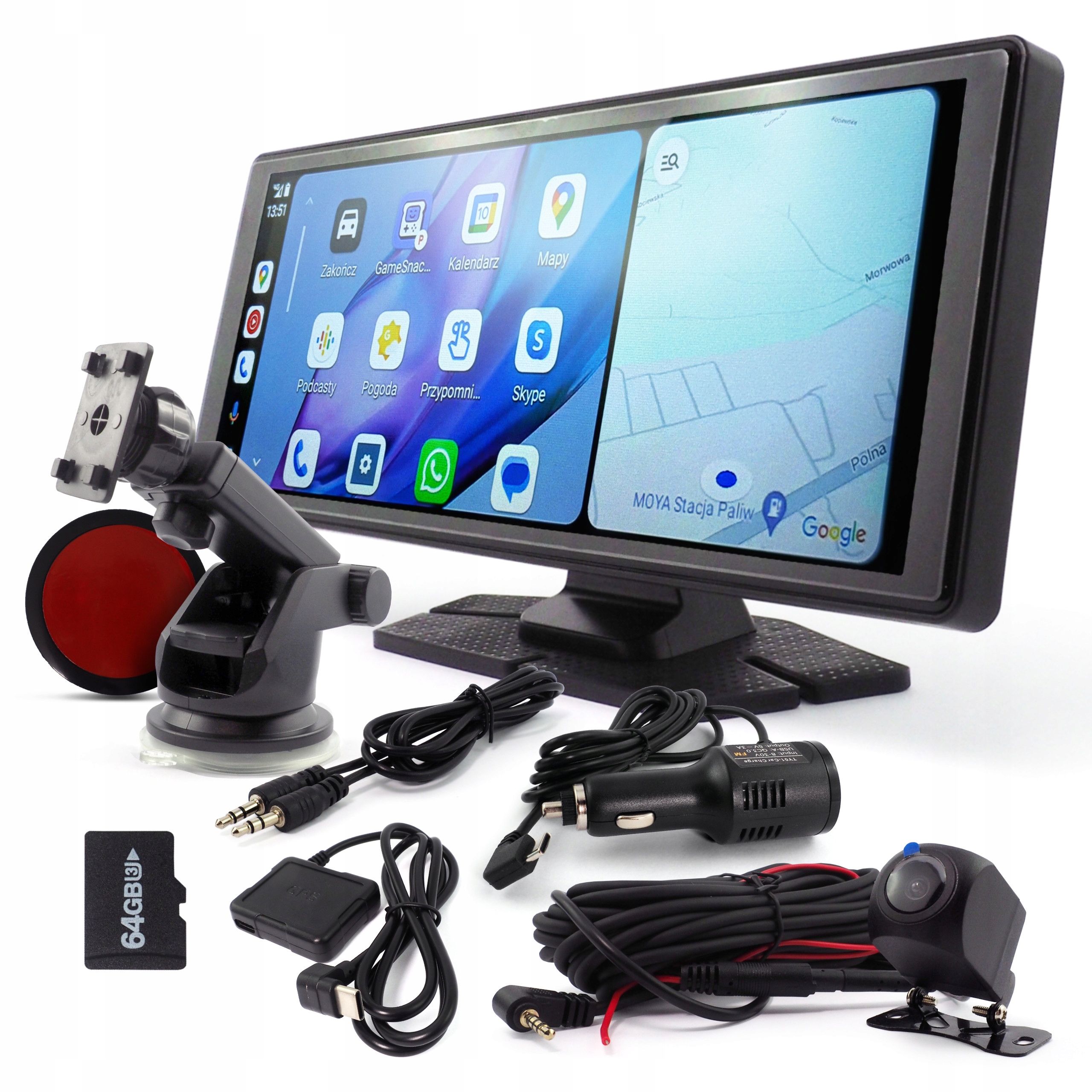 Multimediální stanice s Android Auto, Apple CarPlay, Dvr 4K a 2 kamerami, WiFi