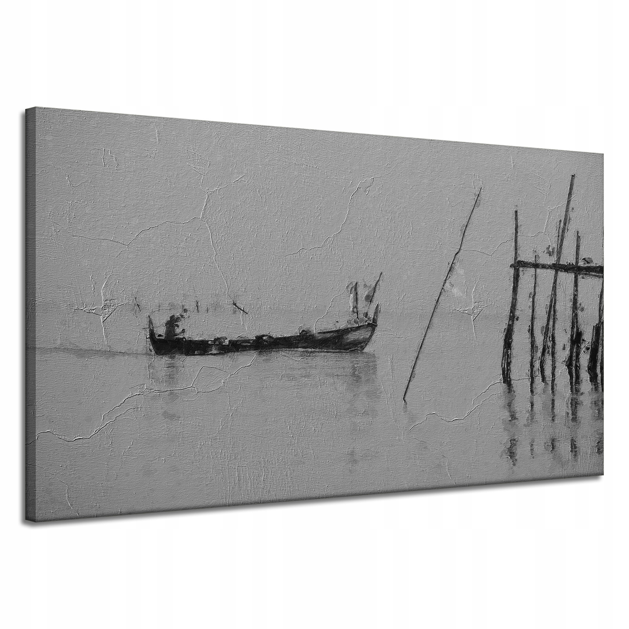 Obraz na plátně Černobílá loďka na vodě Retro 120x70 cm