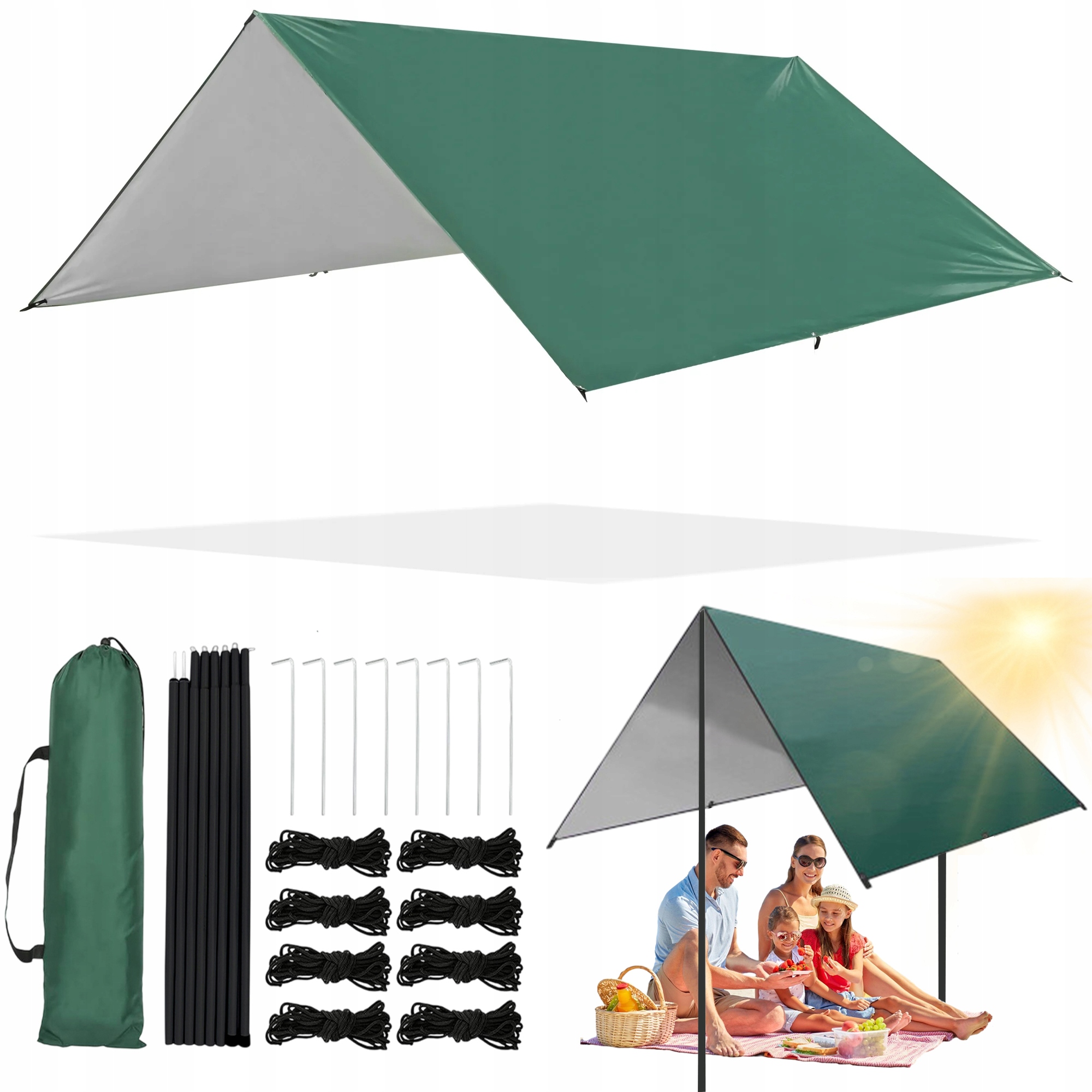 Tarp Plandeka Markiza Plandekowa Wodoodporny 3×3M Z Drążkiem Baldachimu