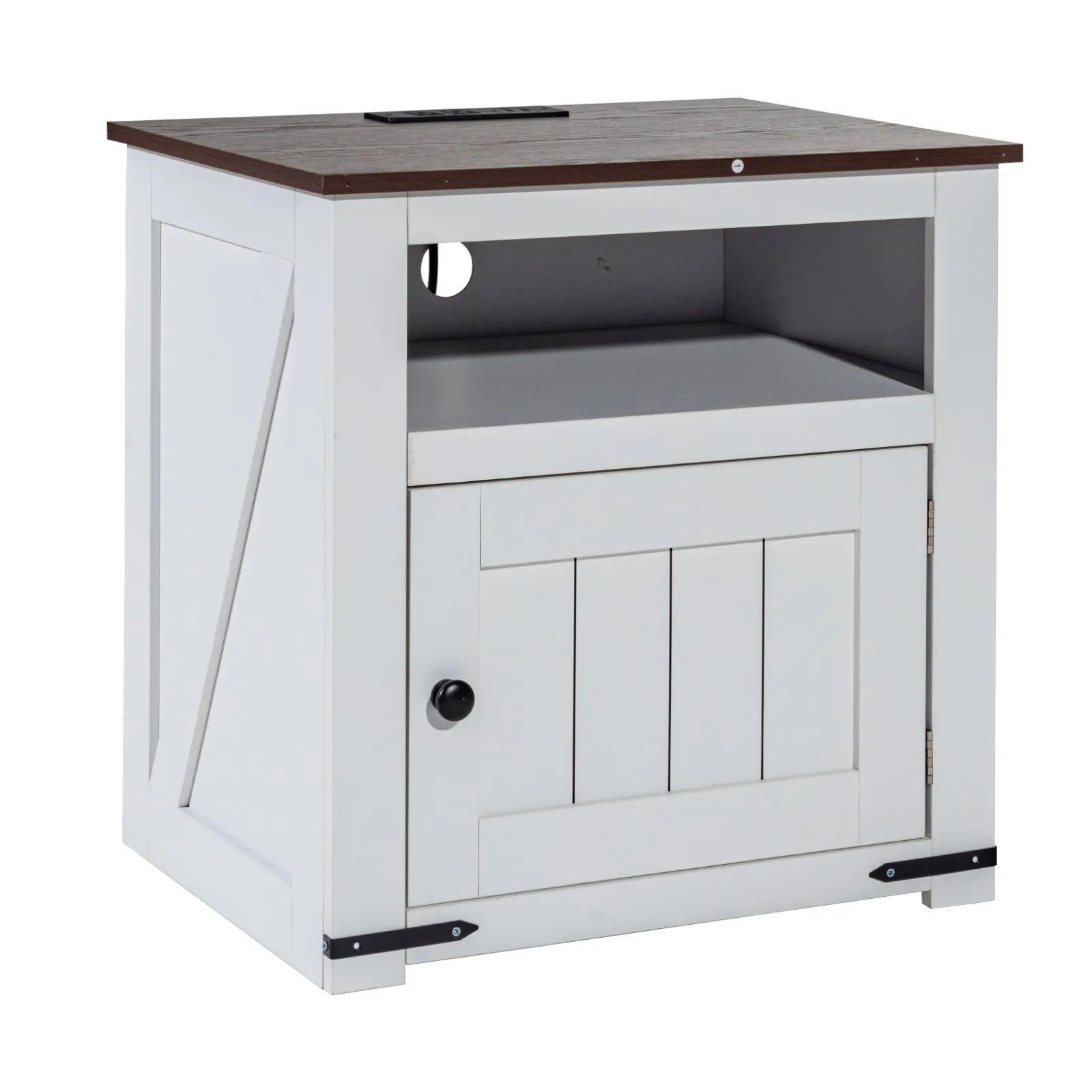 Noční stolek s Usb a 3-úrovňovou skříňkou, bílý, do obývacího pokoje a ložnice