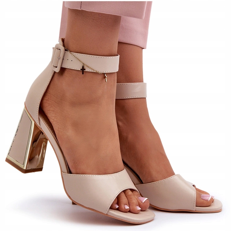 Sandały Damskie Na Słupku Eko Skórzane Beżowe 38