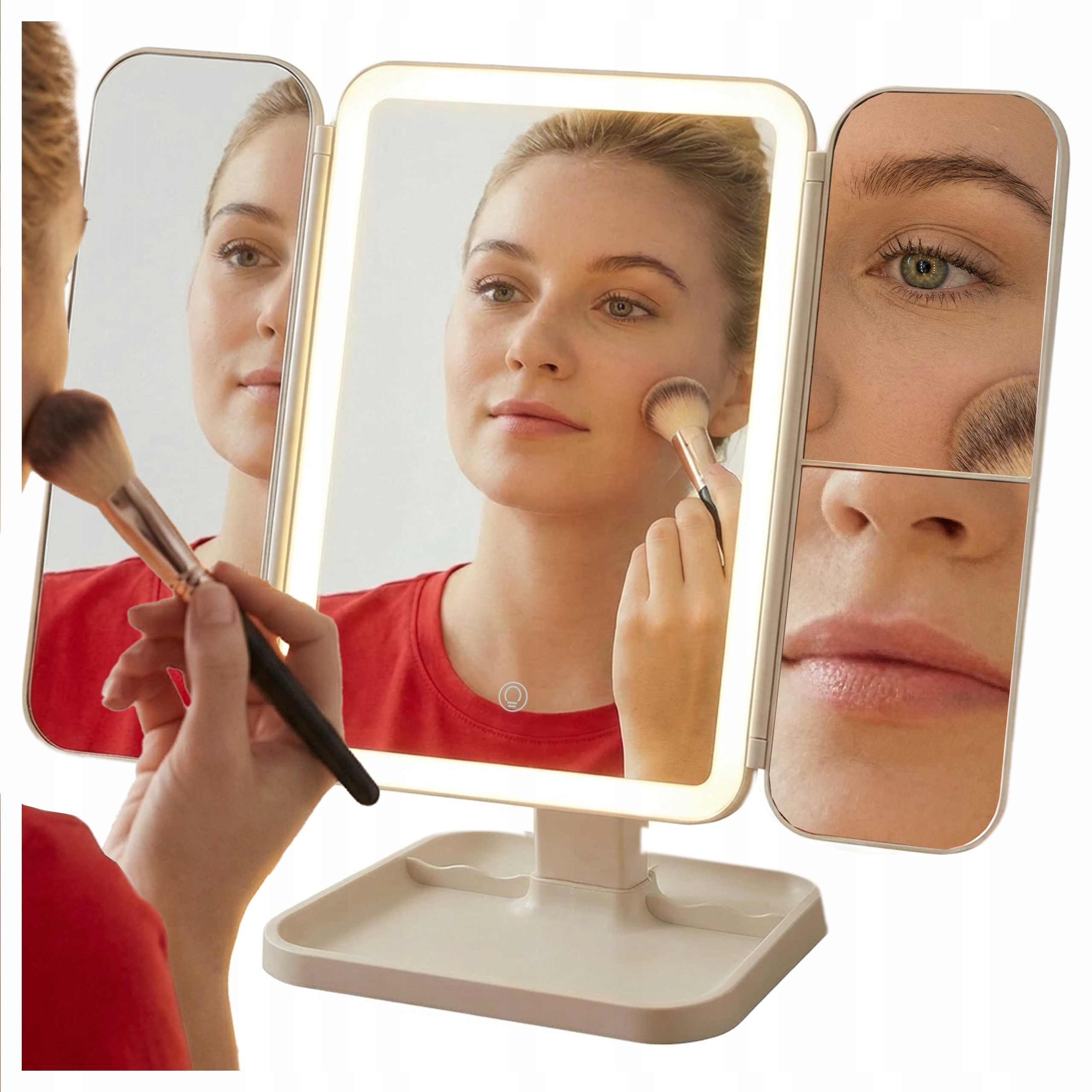 Kosmetické zrcátko na make-up s Led podsvícením, rozkládací