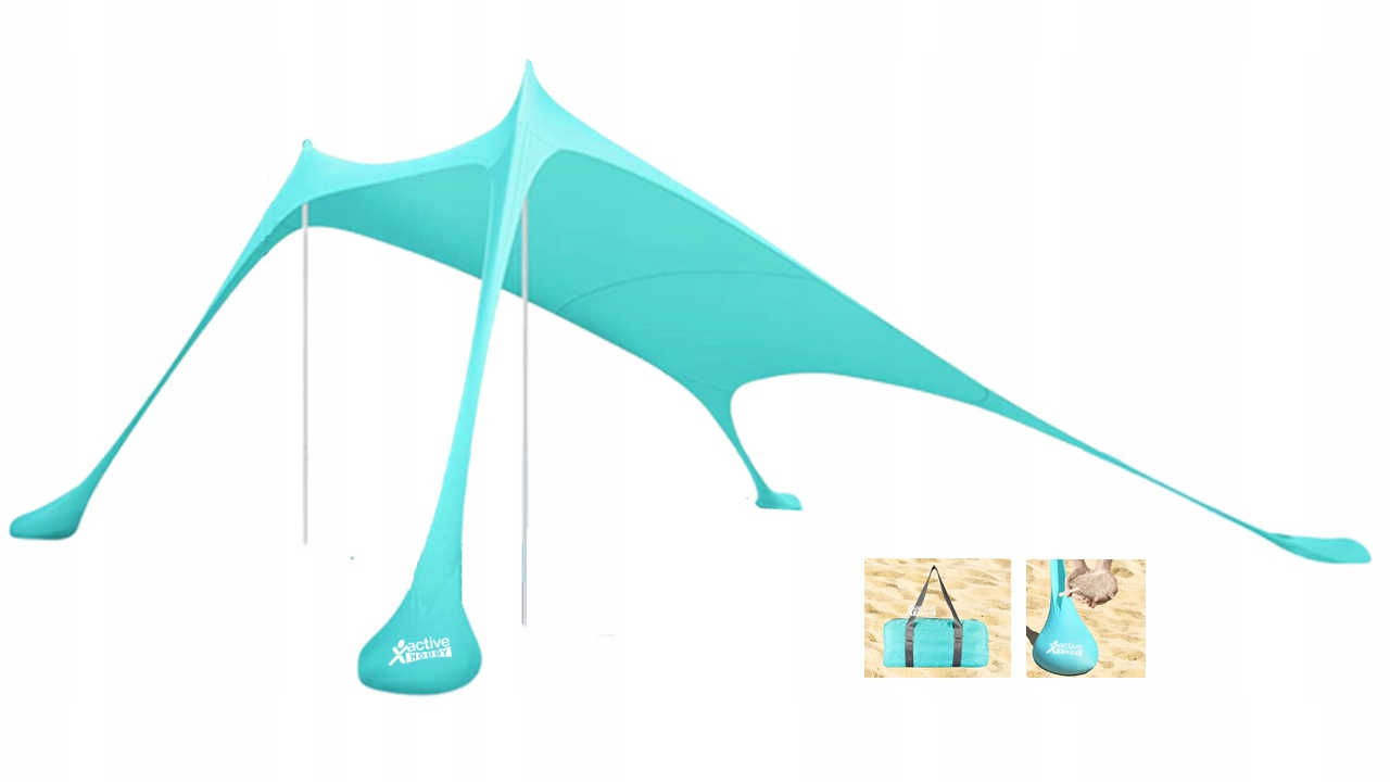 Velký plážový stan sluneční clona XL 210 x 210 cm tyrkysový obal