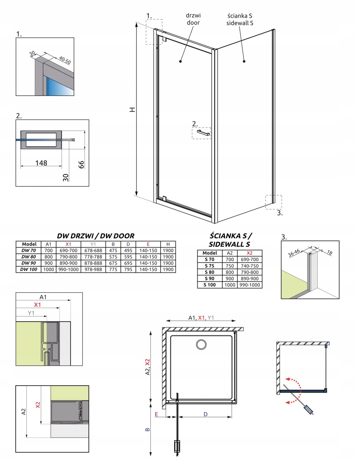 Drzwi prysznicowe RADAWAY Twist DW 80 satynowe Typ drzwi uchylne