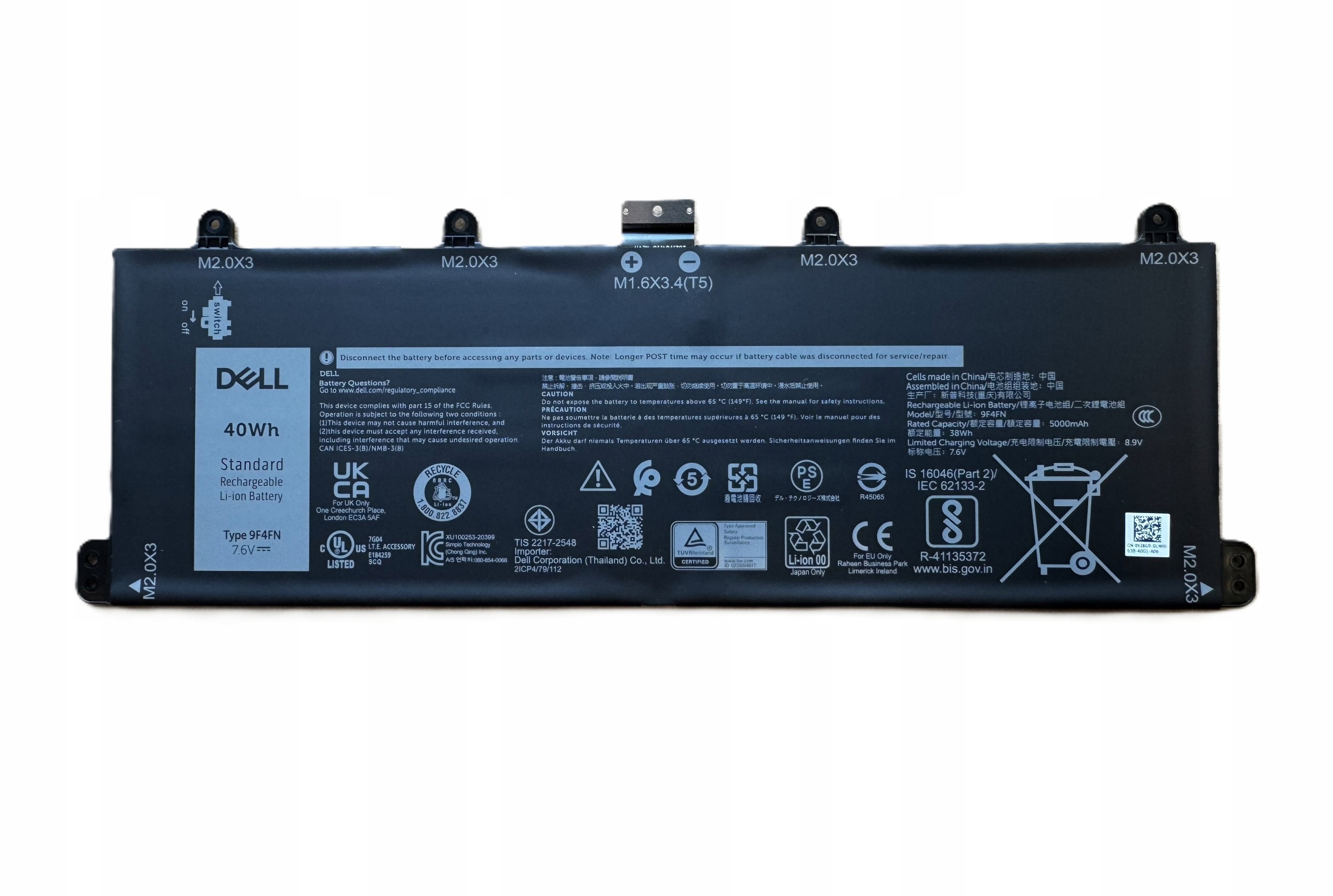 Nová Originální Baterie Pro Dell Latitude 7320 Detachable Type 9F4FN 40Wh