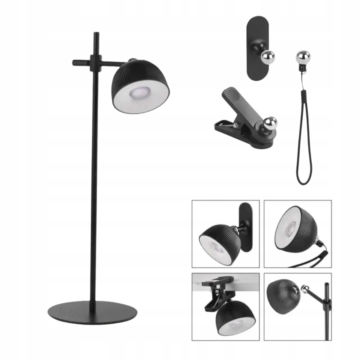 Led stolní lampa černá nabíjecí, multifunkční, 4 způsoby montáže Emos