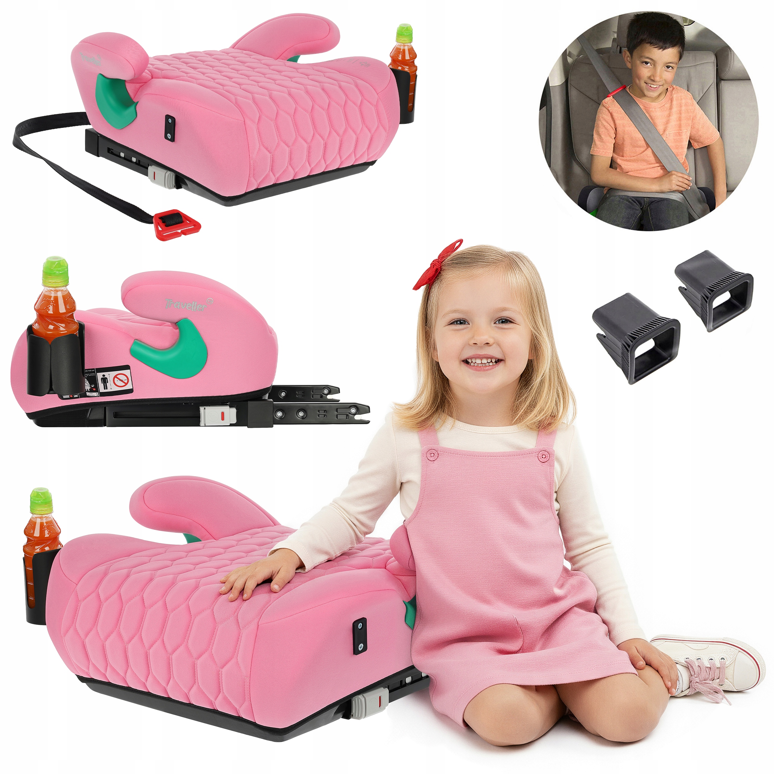 Fotelik Samochodowy Podkładka Siedzisko Z Isofix Różowy R129 125-150 CM