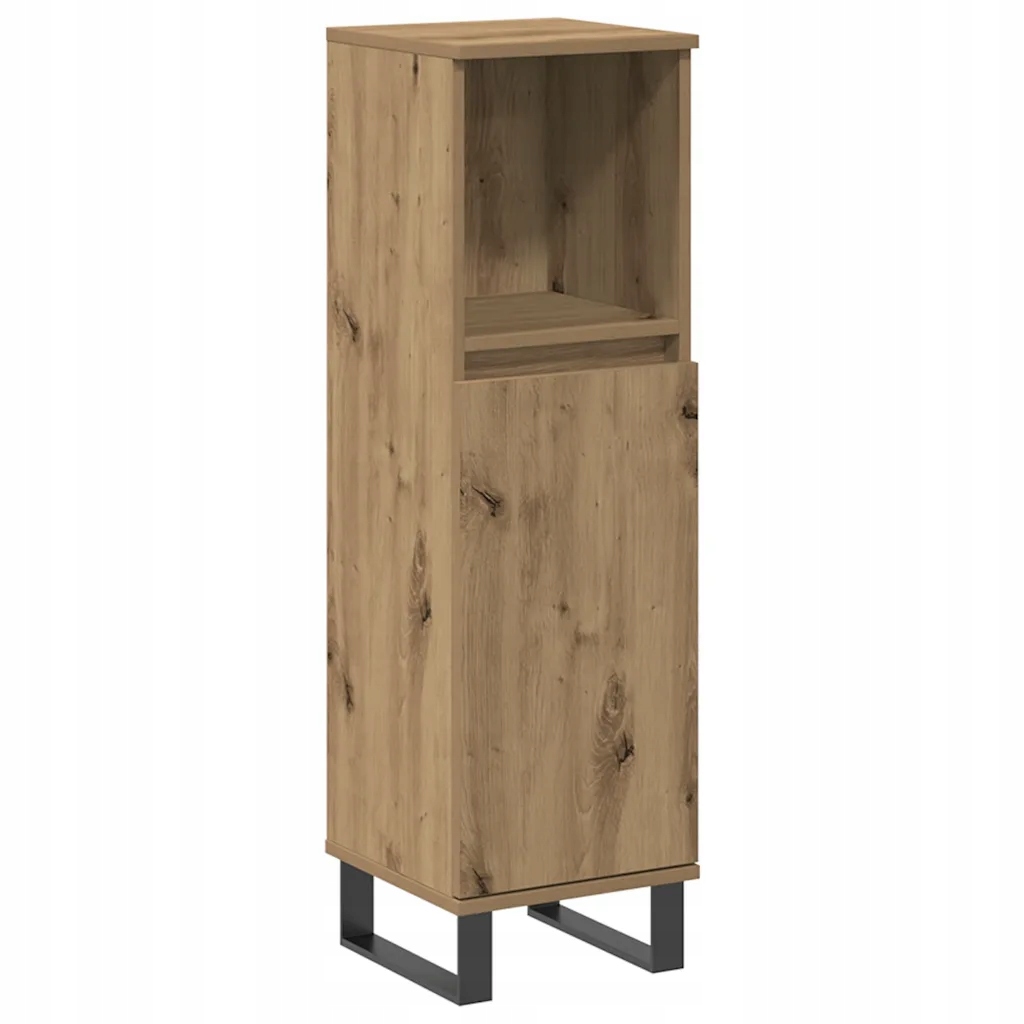 Koupelnová skříňka z dřevěného materiálu, železné nohy, dub Ar